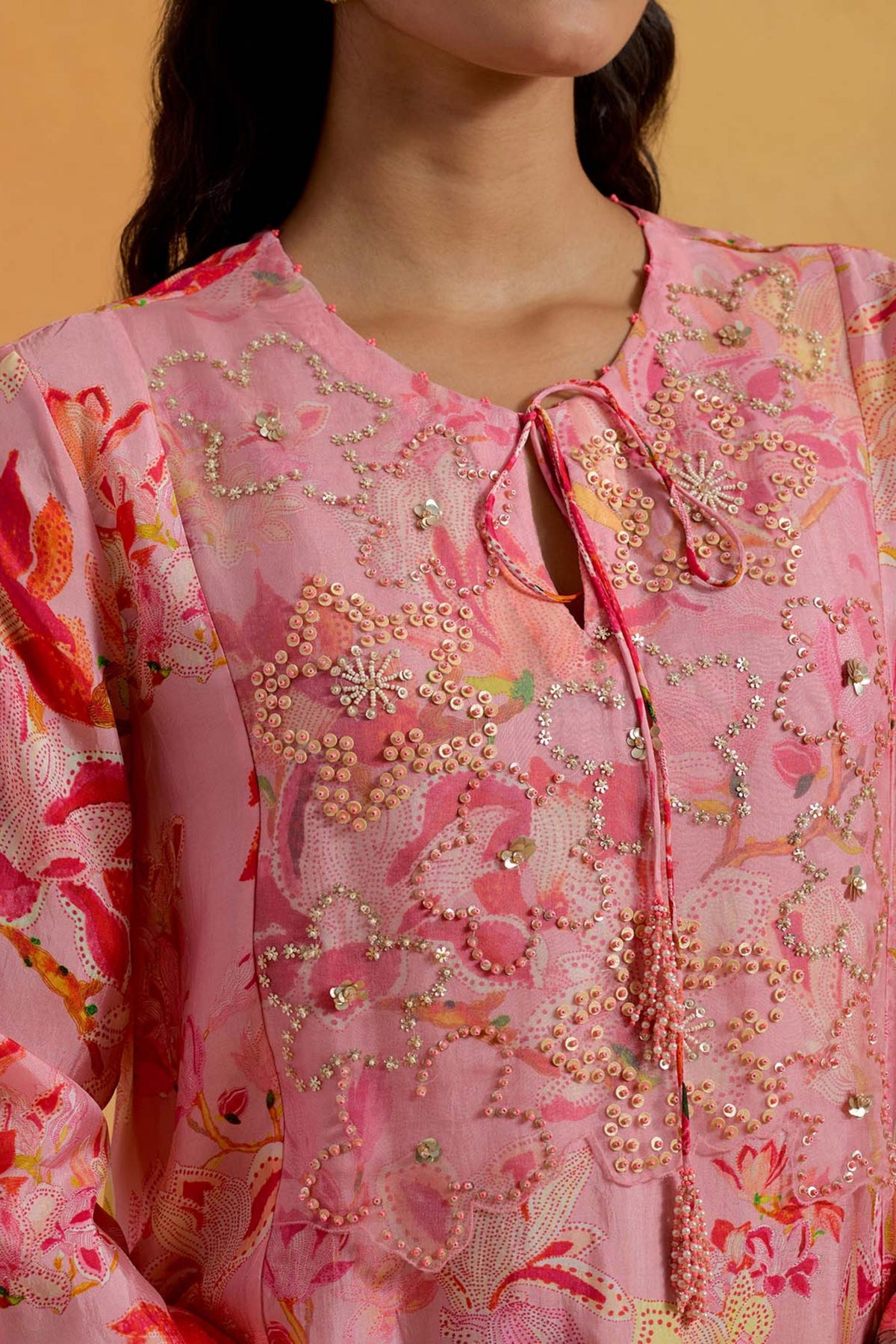 Peach Printed Kurta Set