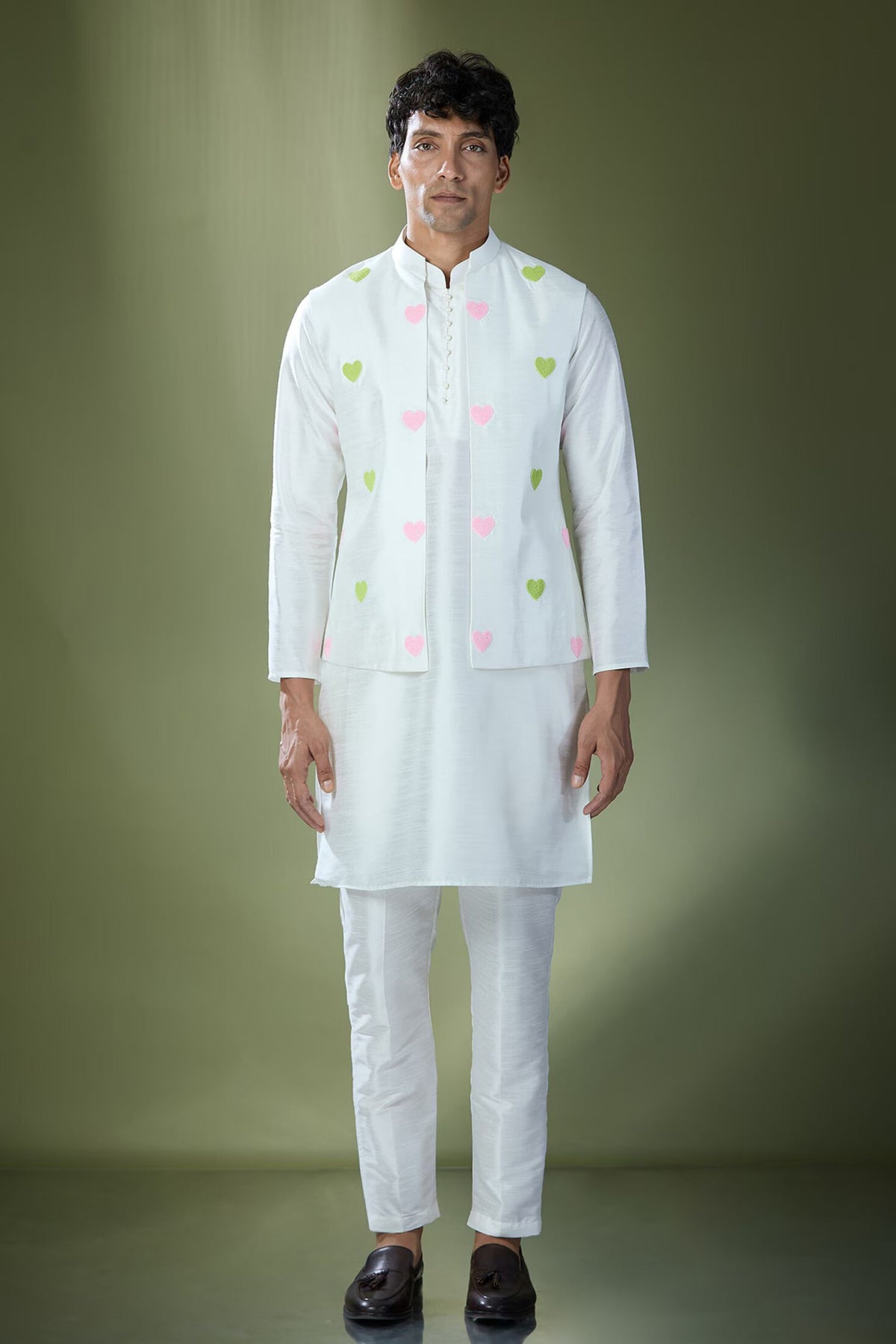 Off White Embroidered Nehru Jacket Set