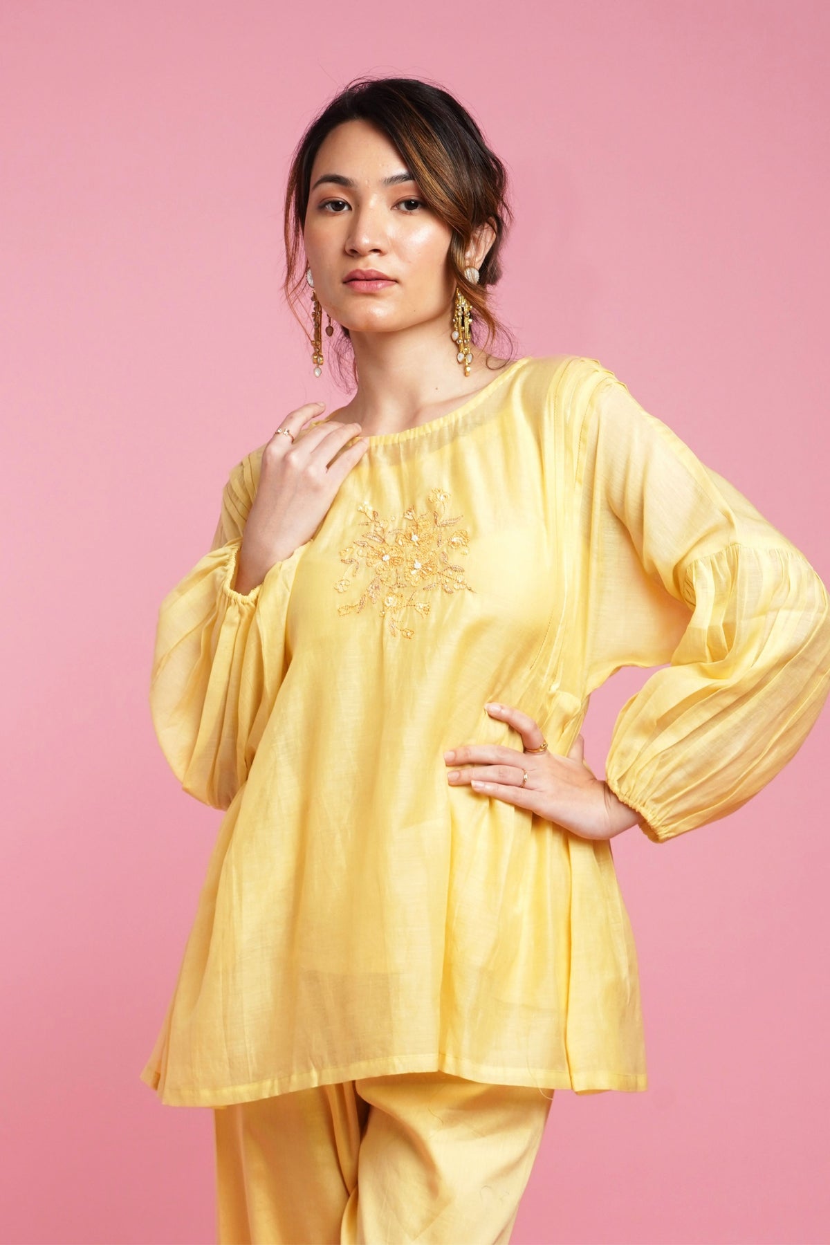 Yellow Mul Chanderi Top