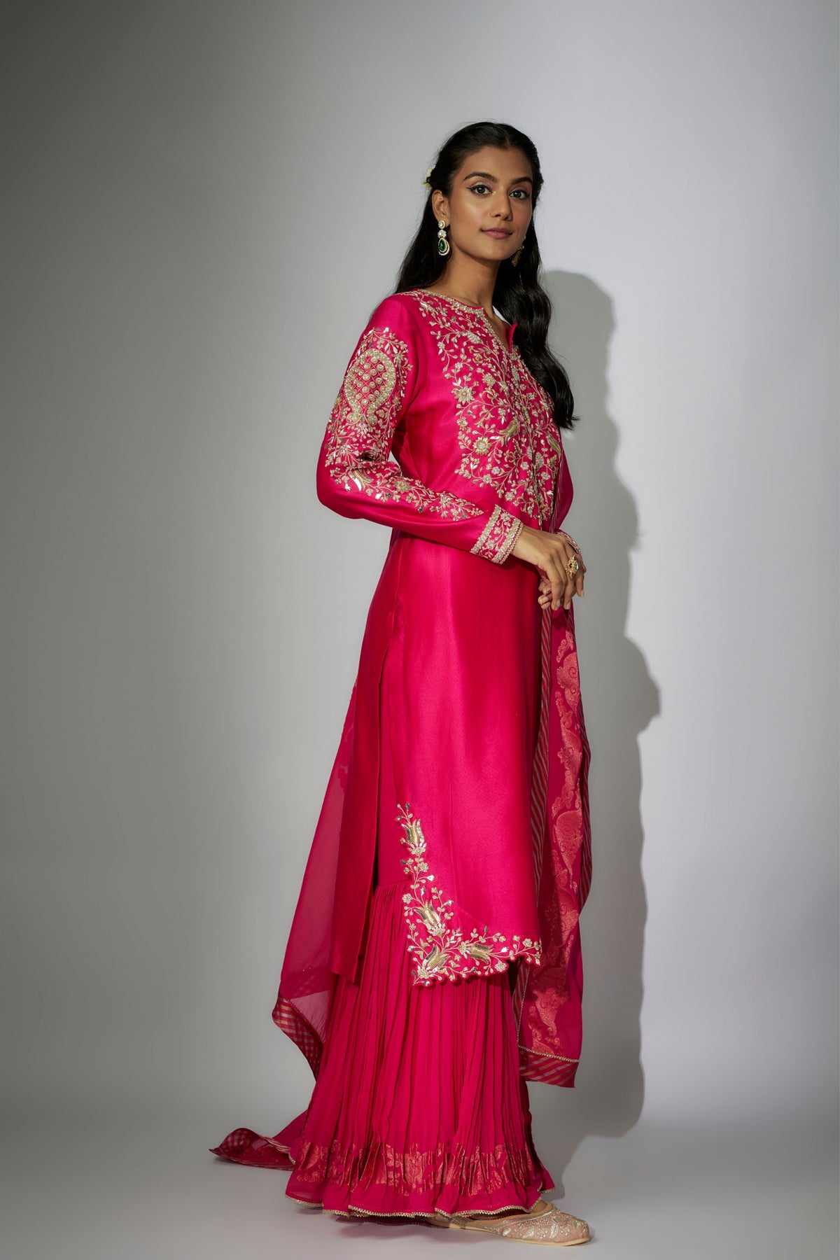 Hot Pink Embroidered Sharara Set