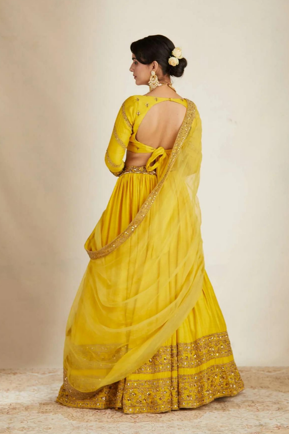 Mustard Chanderi Lehenga Set