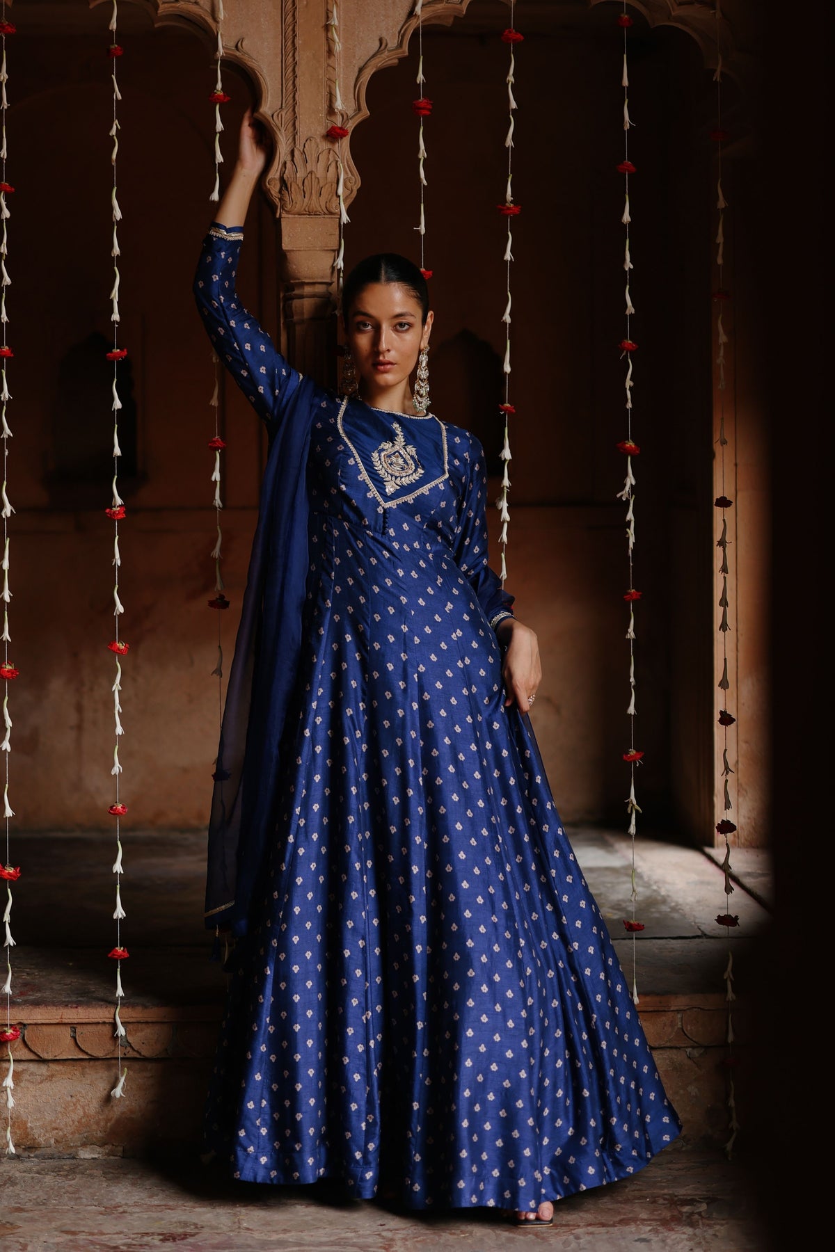 Blue Printed Anarkali Set