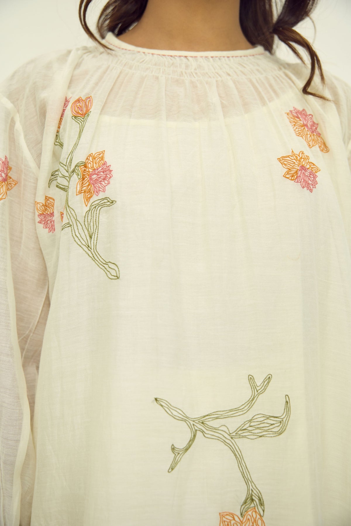 Embroidered Offwhite Chanderi Tunic