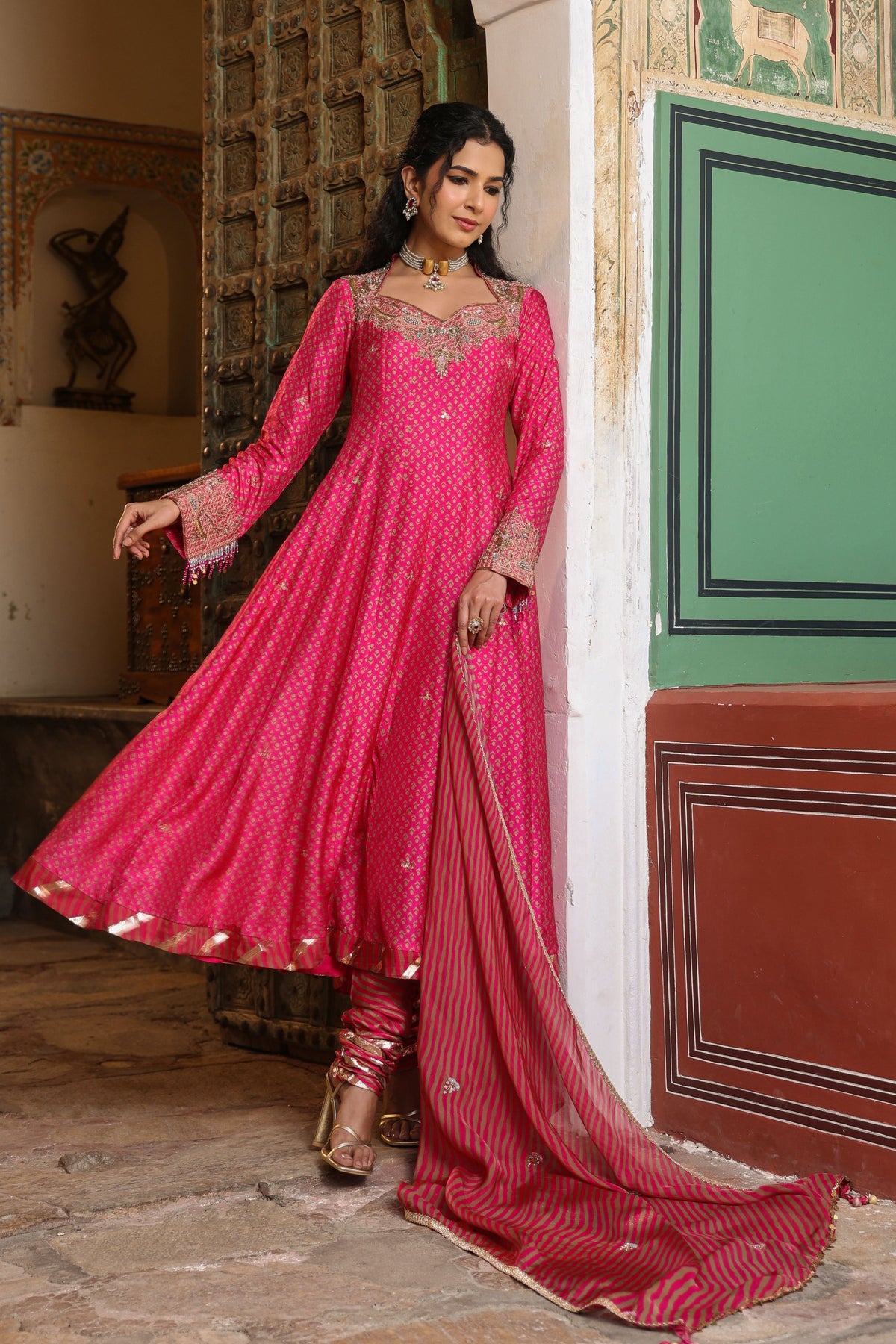 Riwayat Printed Pink Anarkali Set