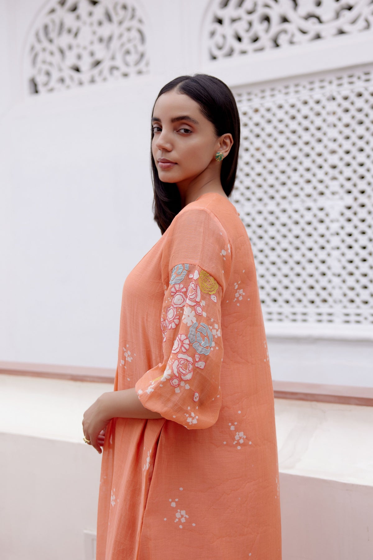 Tangerine Embroidered Dress