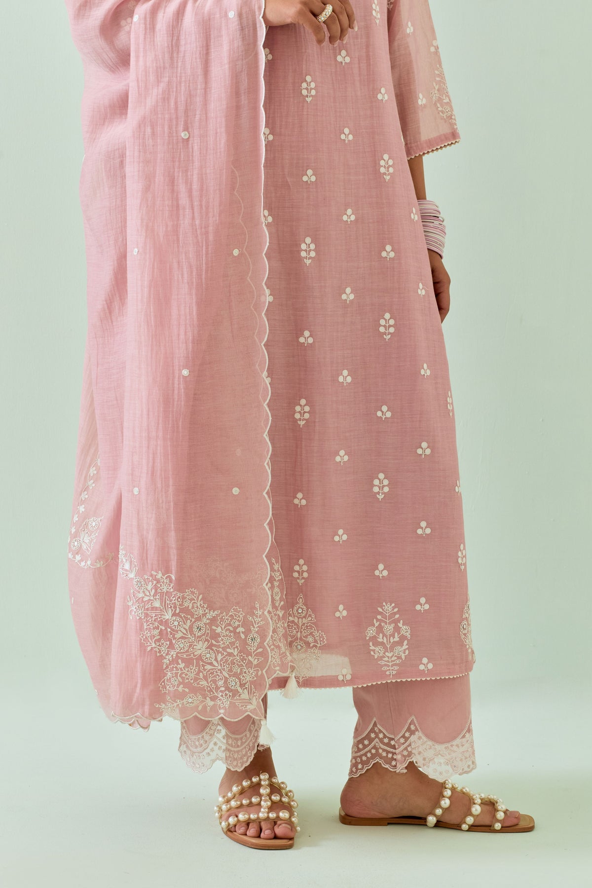 Pink Embroidered Straight Kurta Set