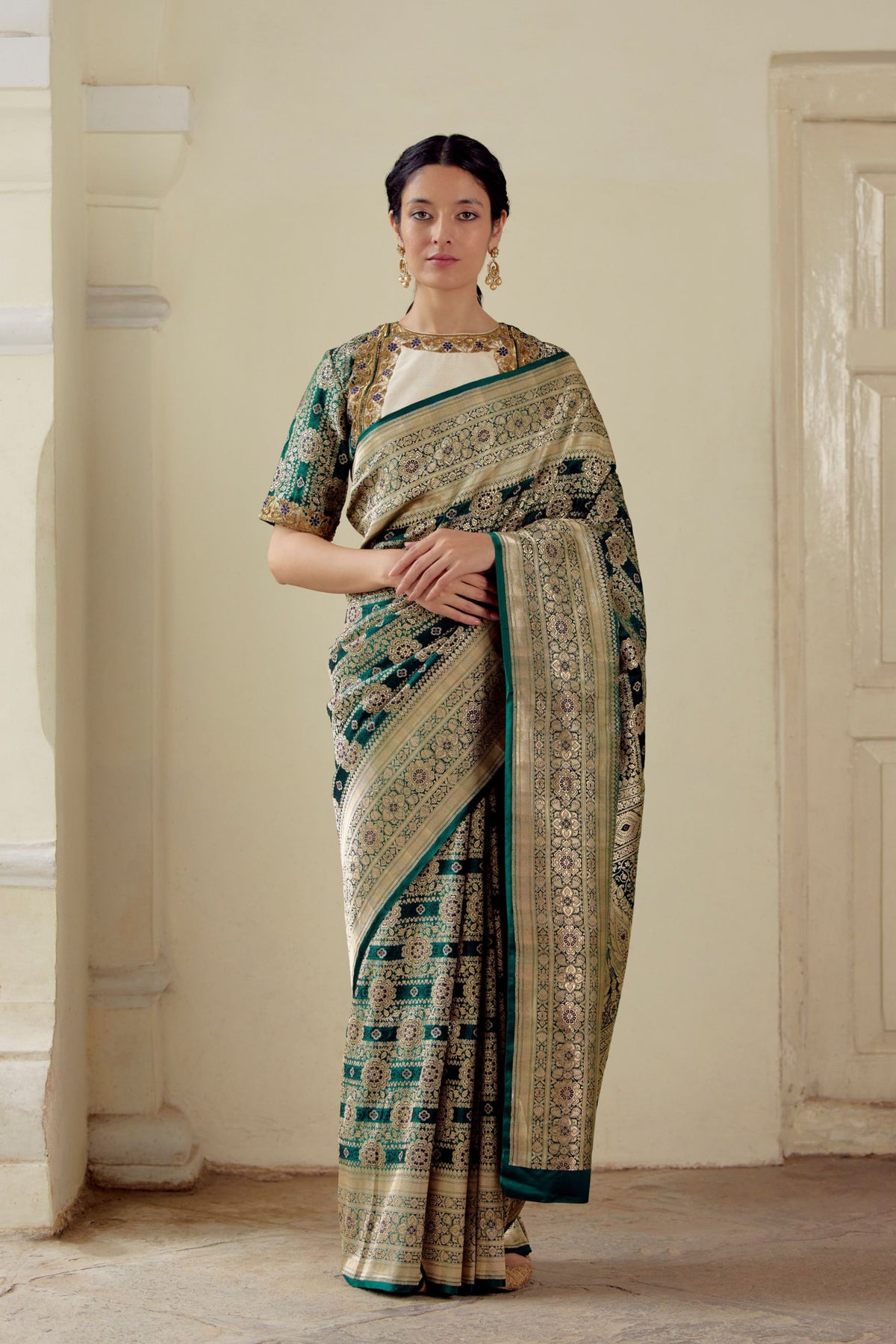 Parshee Bottle Green Saree