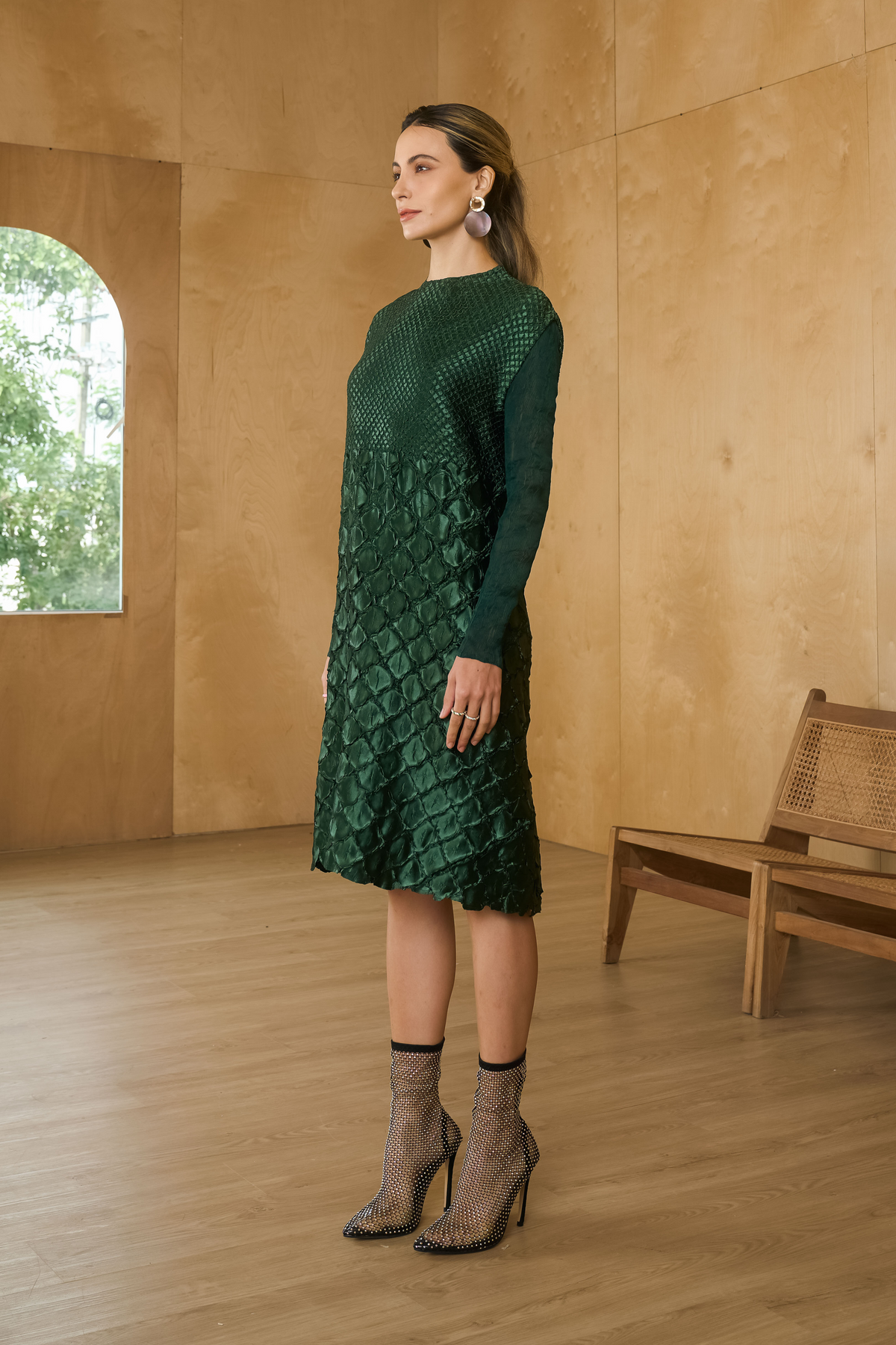 Bottle Green Mermaid Textured Dress