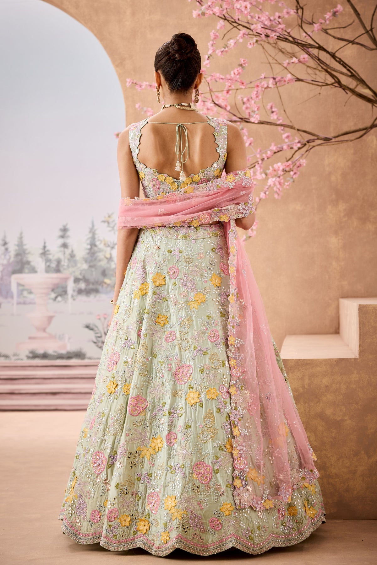 Msi Mint Yellow 3d Lehenga Set