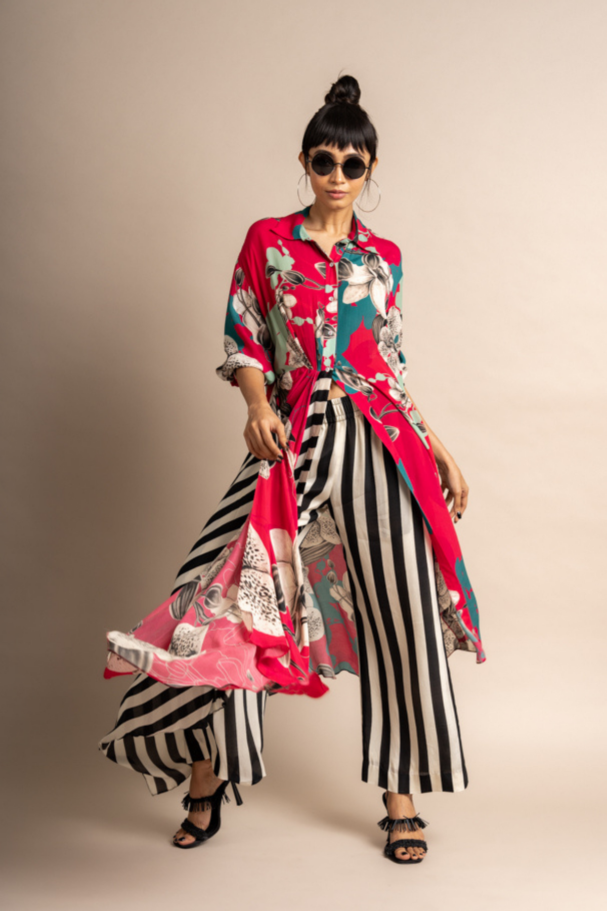 Magenta Print Shirt With Pant