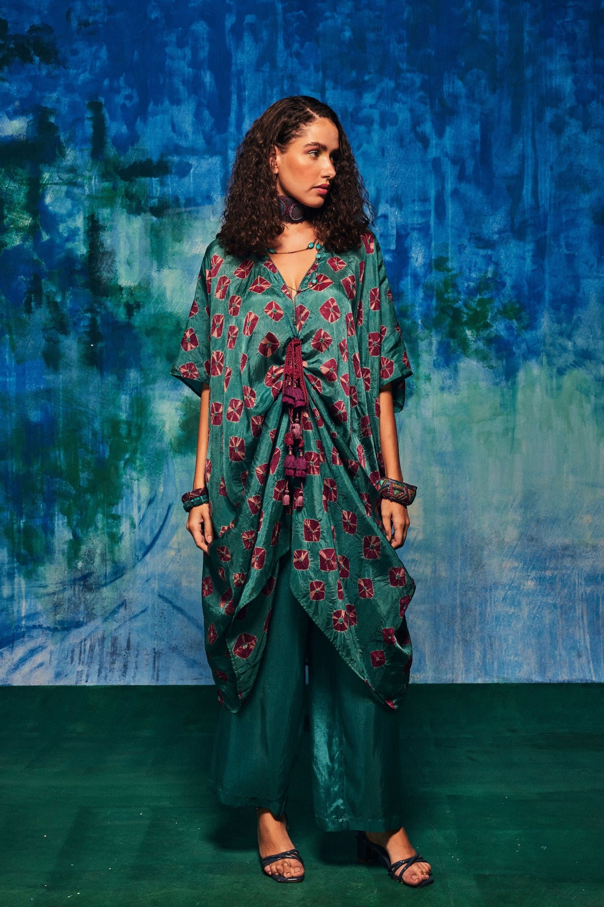 Shibori Coco Teal Kaftan Set