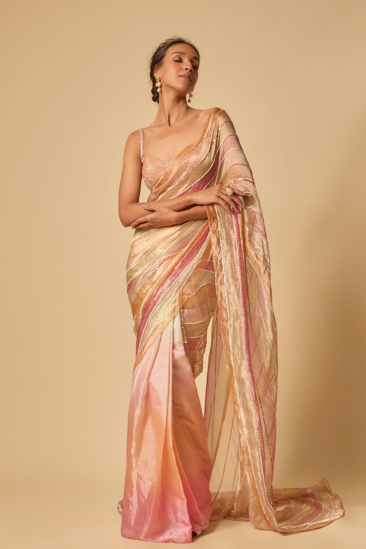 Multi Colour Embroidered saree set