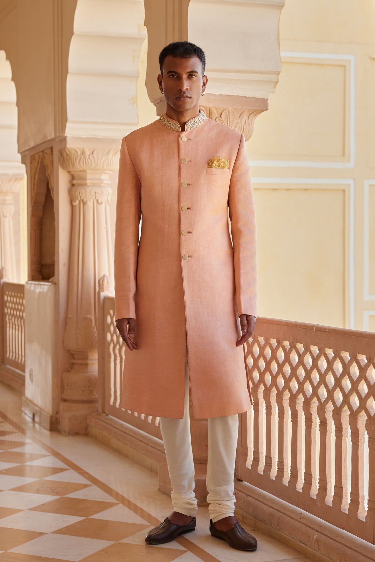 Salmon Peach Sherwani Set