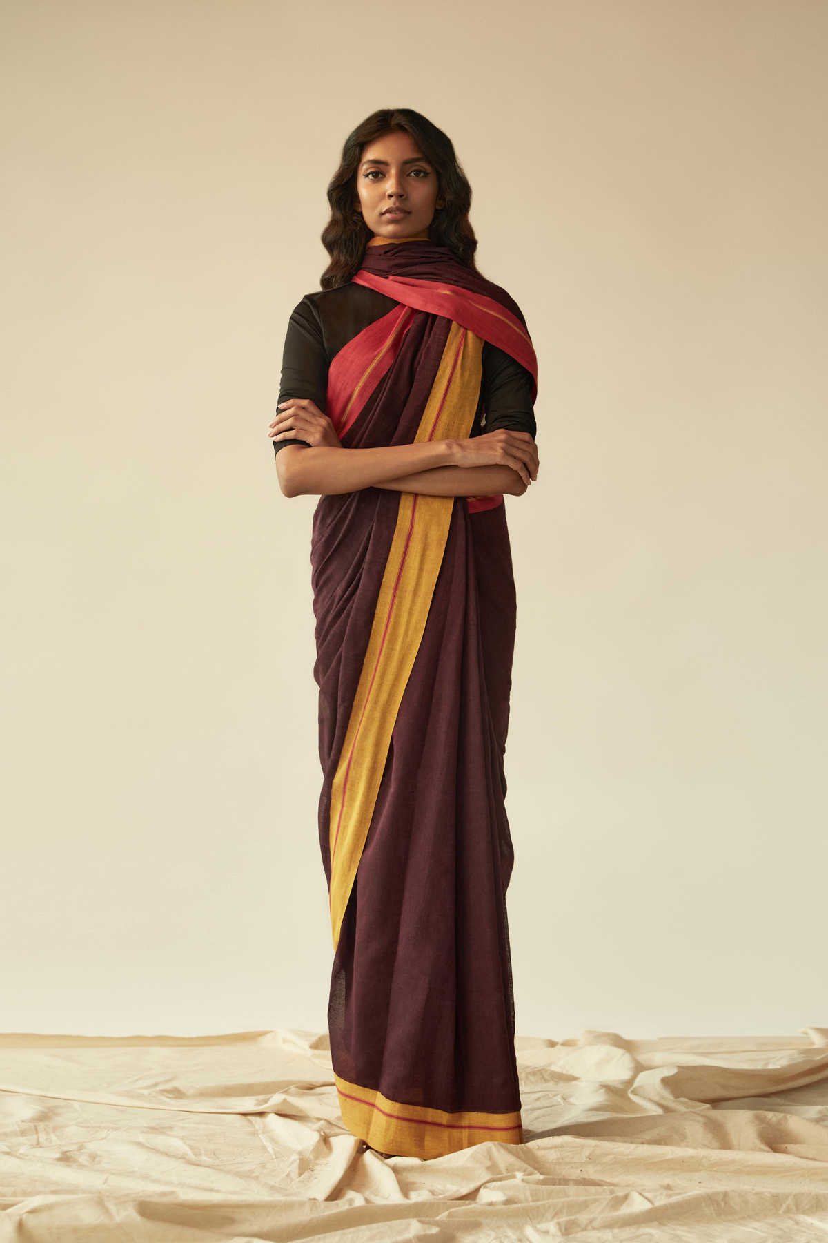 Handwoven Maroon Cotton Patteda Anchu Saree