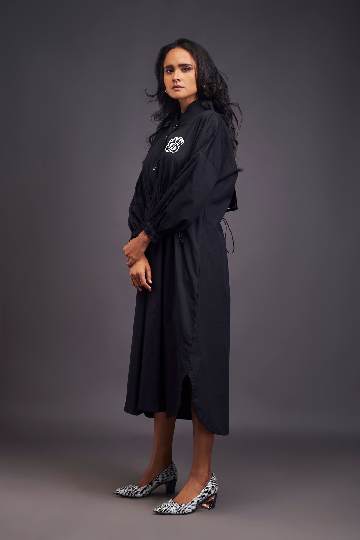 Oversized Ruched Black Dress