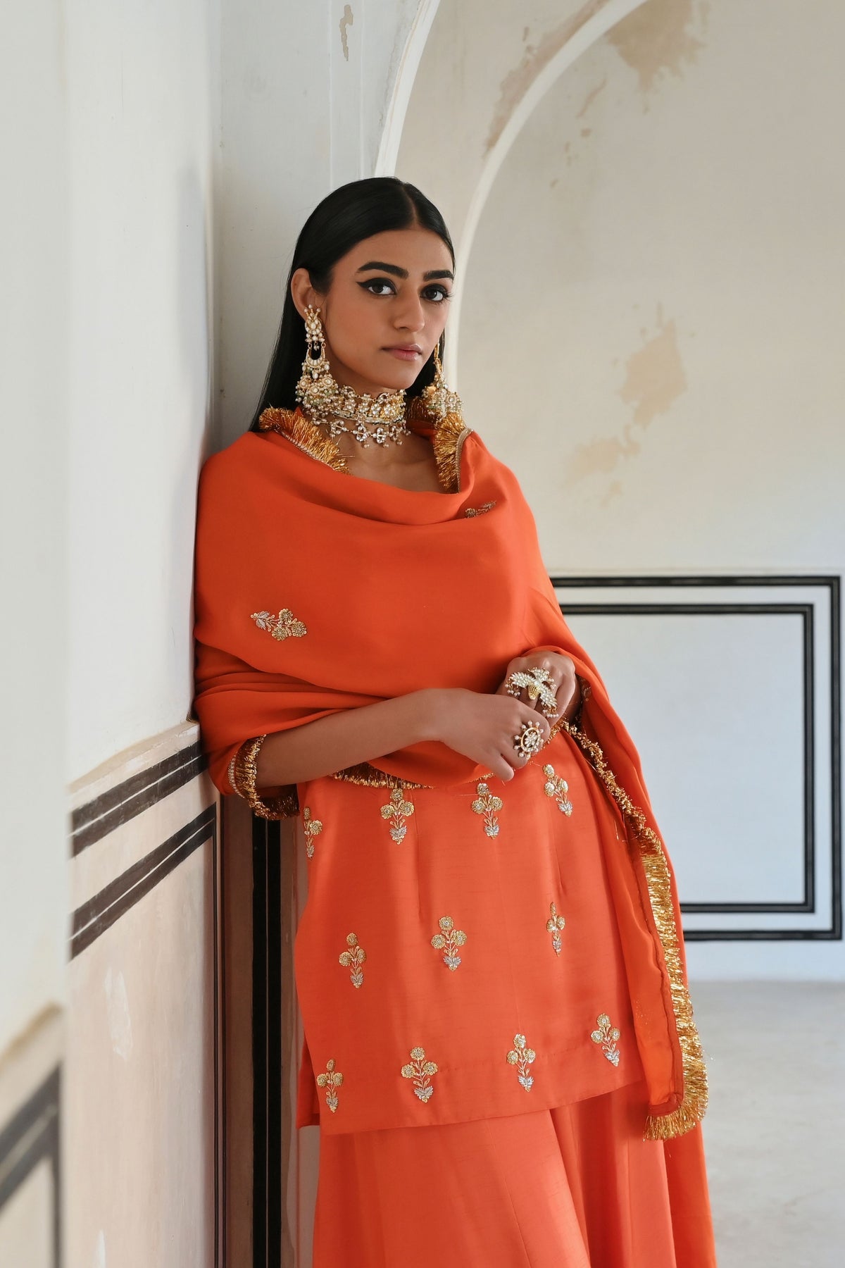 Orange Embroidered Kurta Set