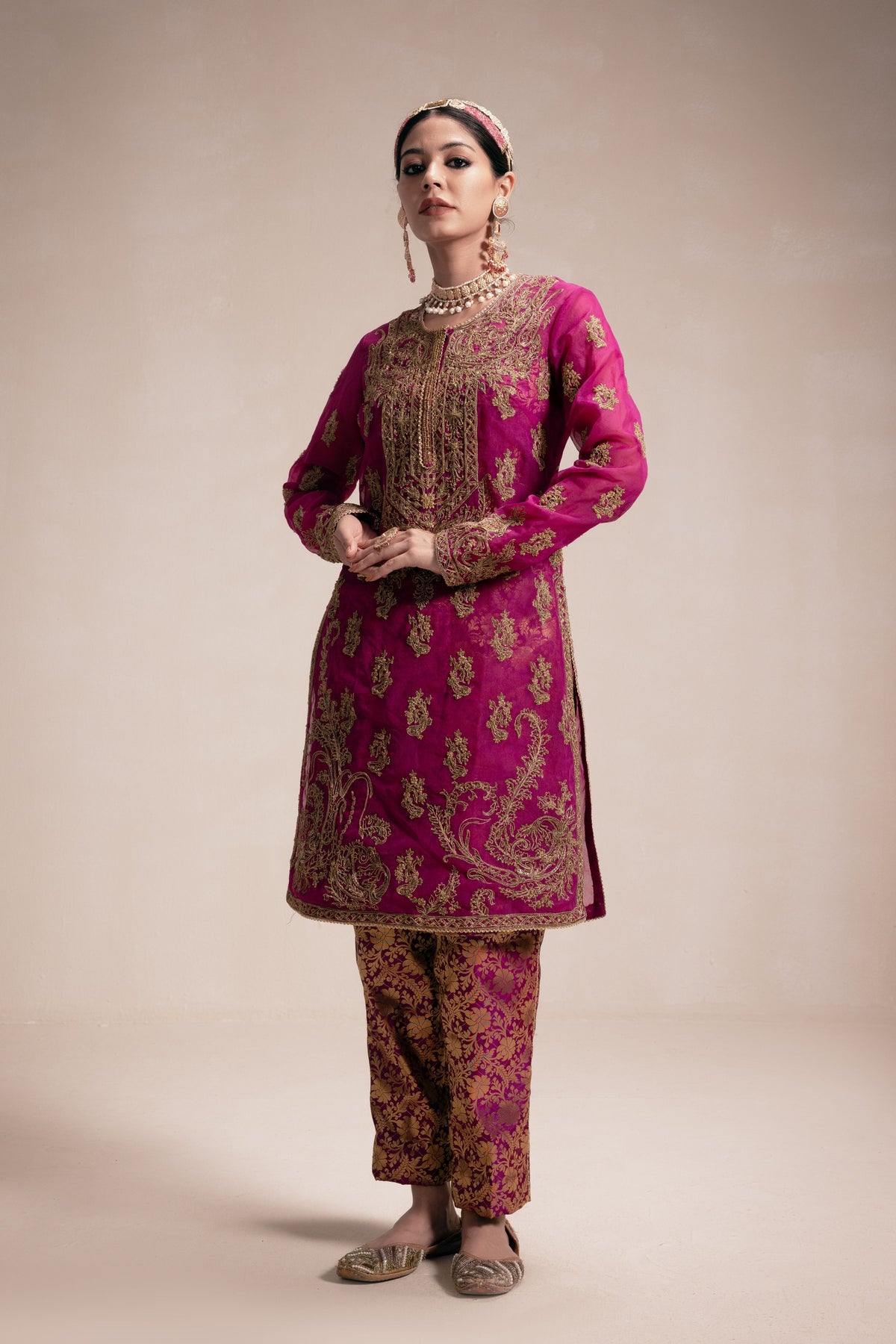 Magenta Embroidery Kurta Set