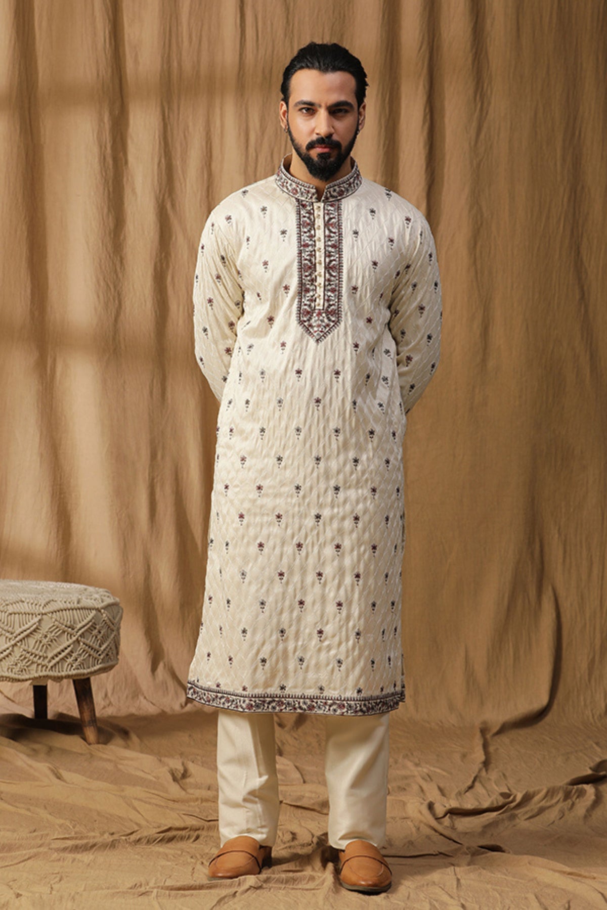 Off White Silk  Kurta Set