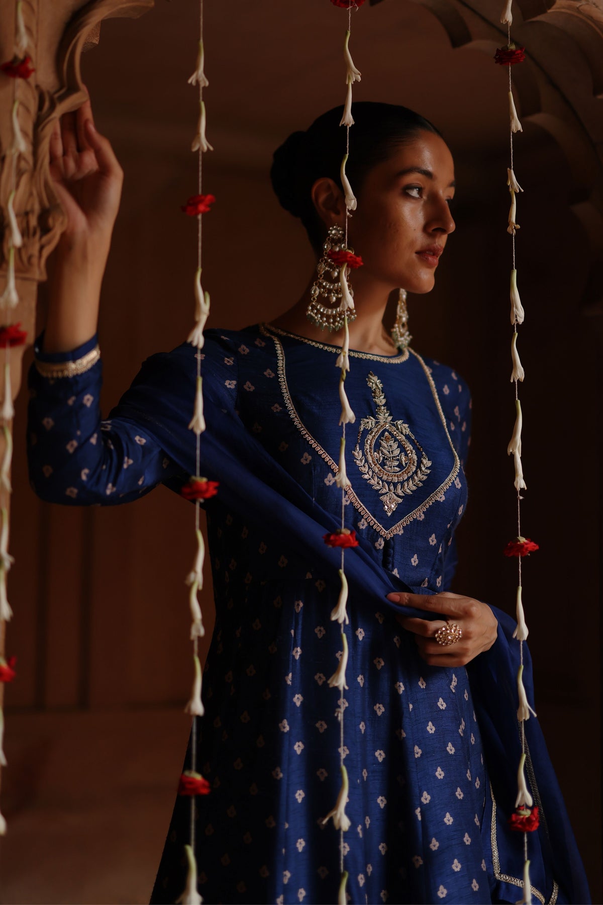 Blue Printed Anarkali Set