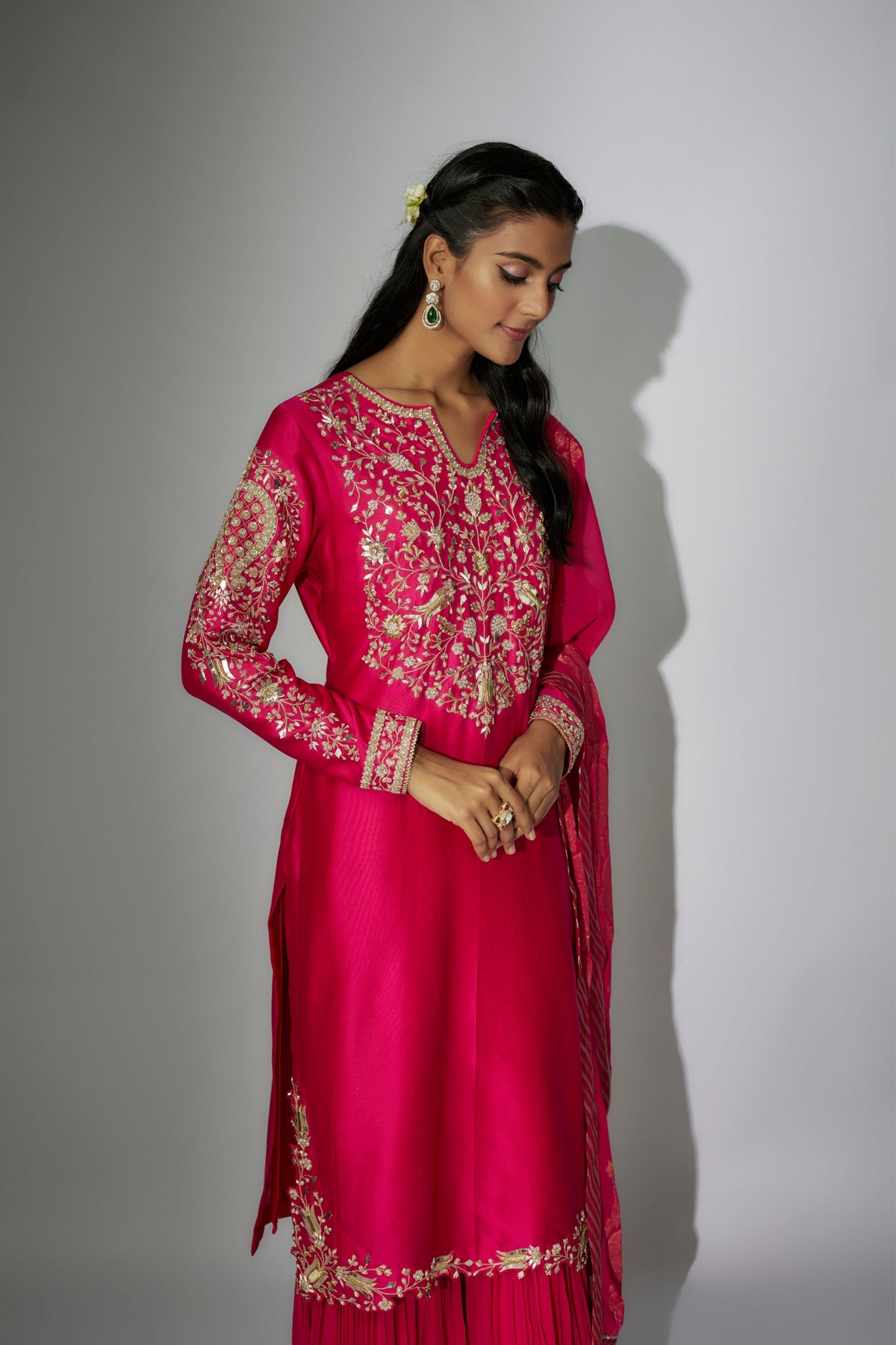 Hot Pink Embroidered Sharara Set