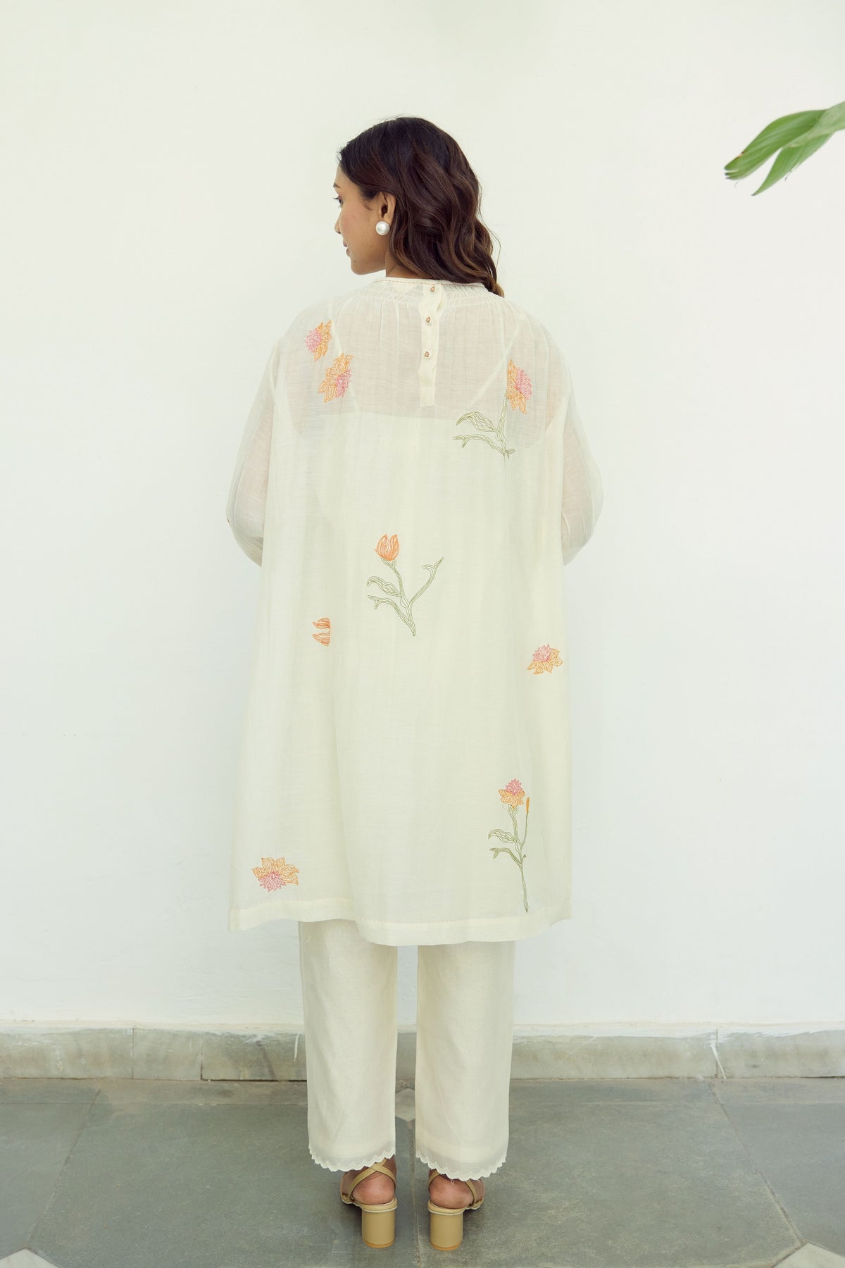 Embroidered Offwhite Chanderi Tunic