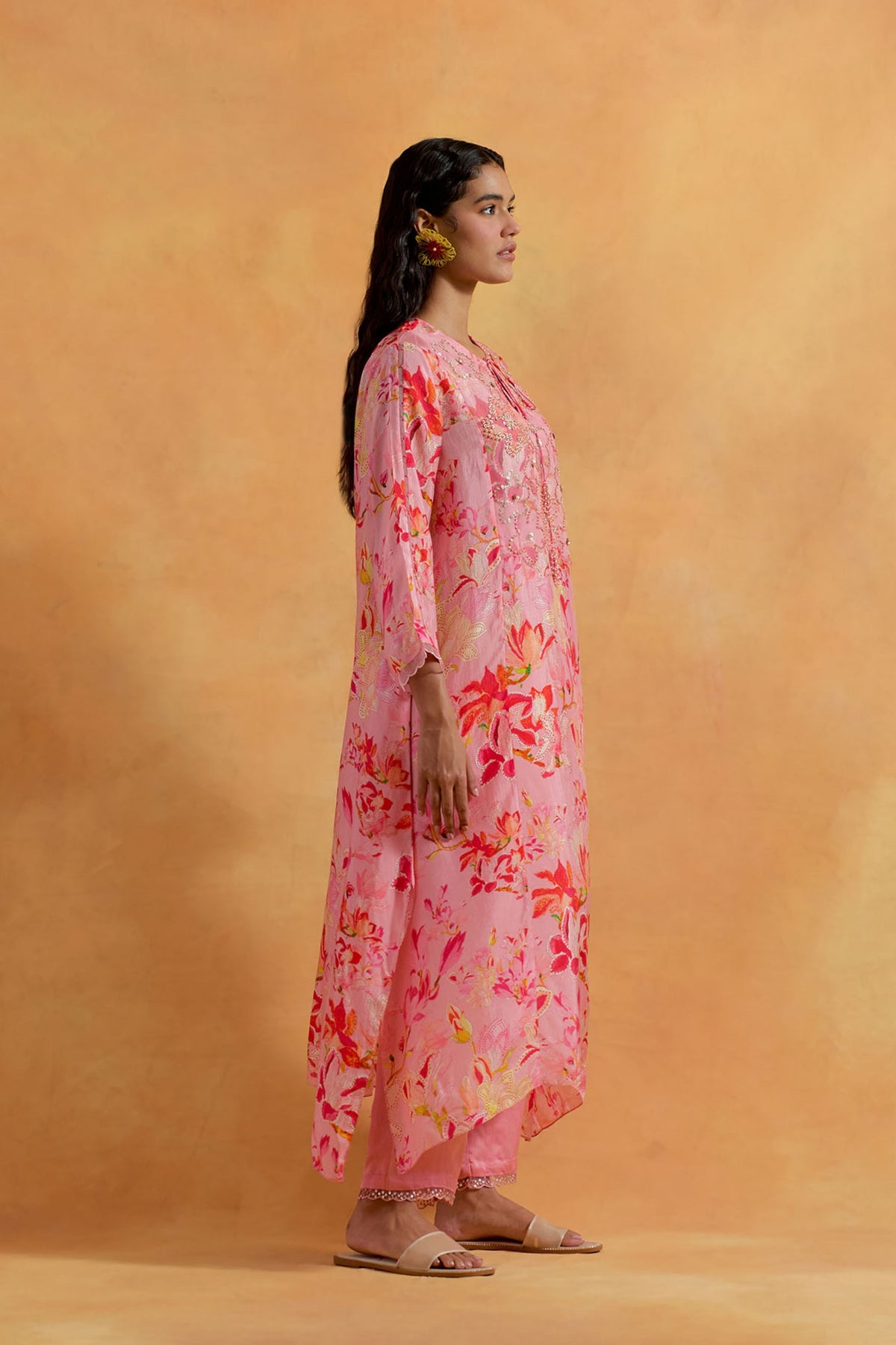 Peach Printed Kurta Set