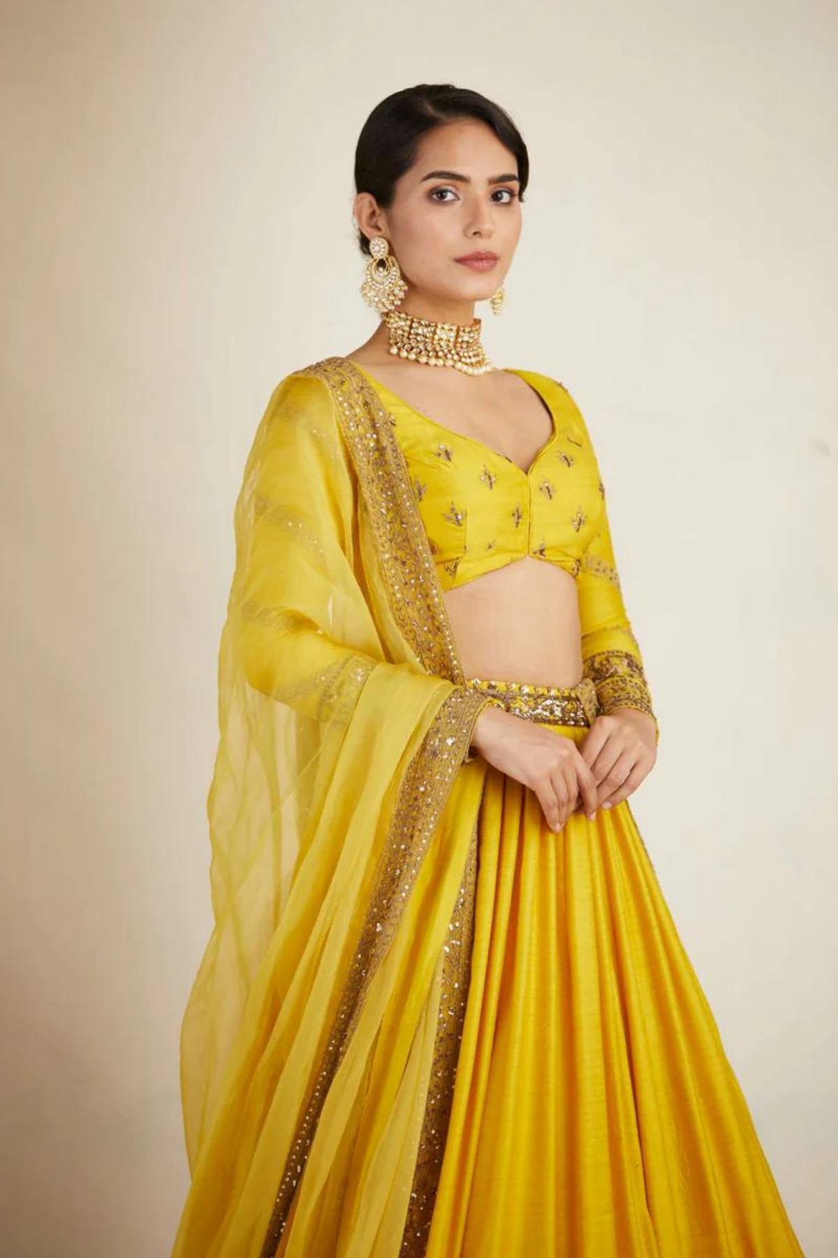 Mustard Chanderi Lehenga Set