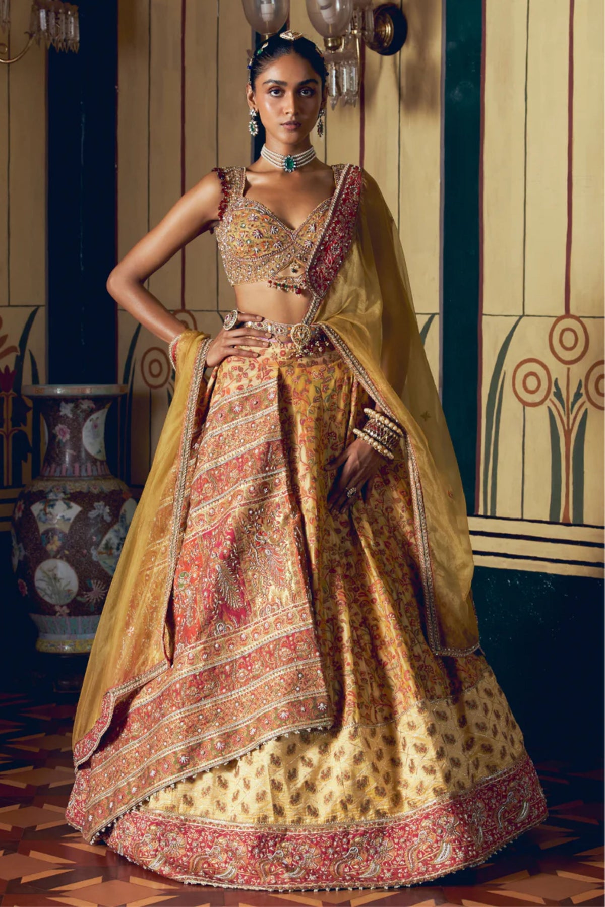 Yellow Banarasi Lehenga Set