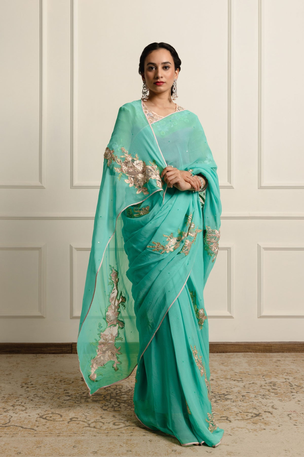 Azuria Teal Chiffon Saree