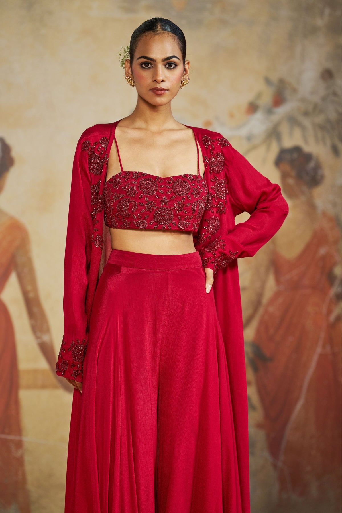 Red Cape Sharara Set