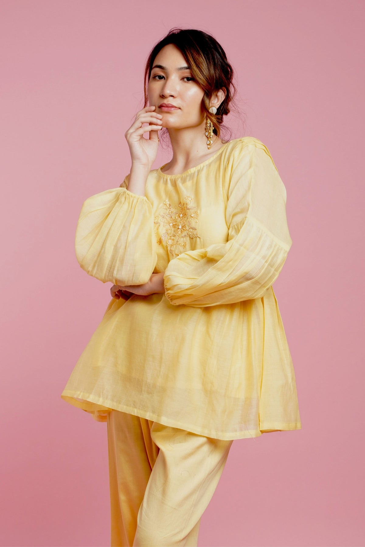 Yellow Mul Chanderi Top