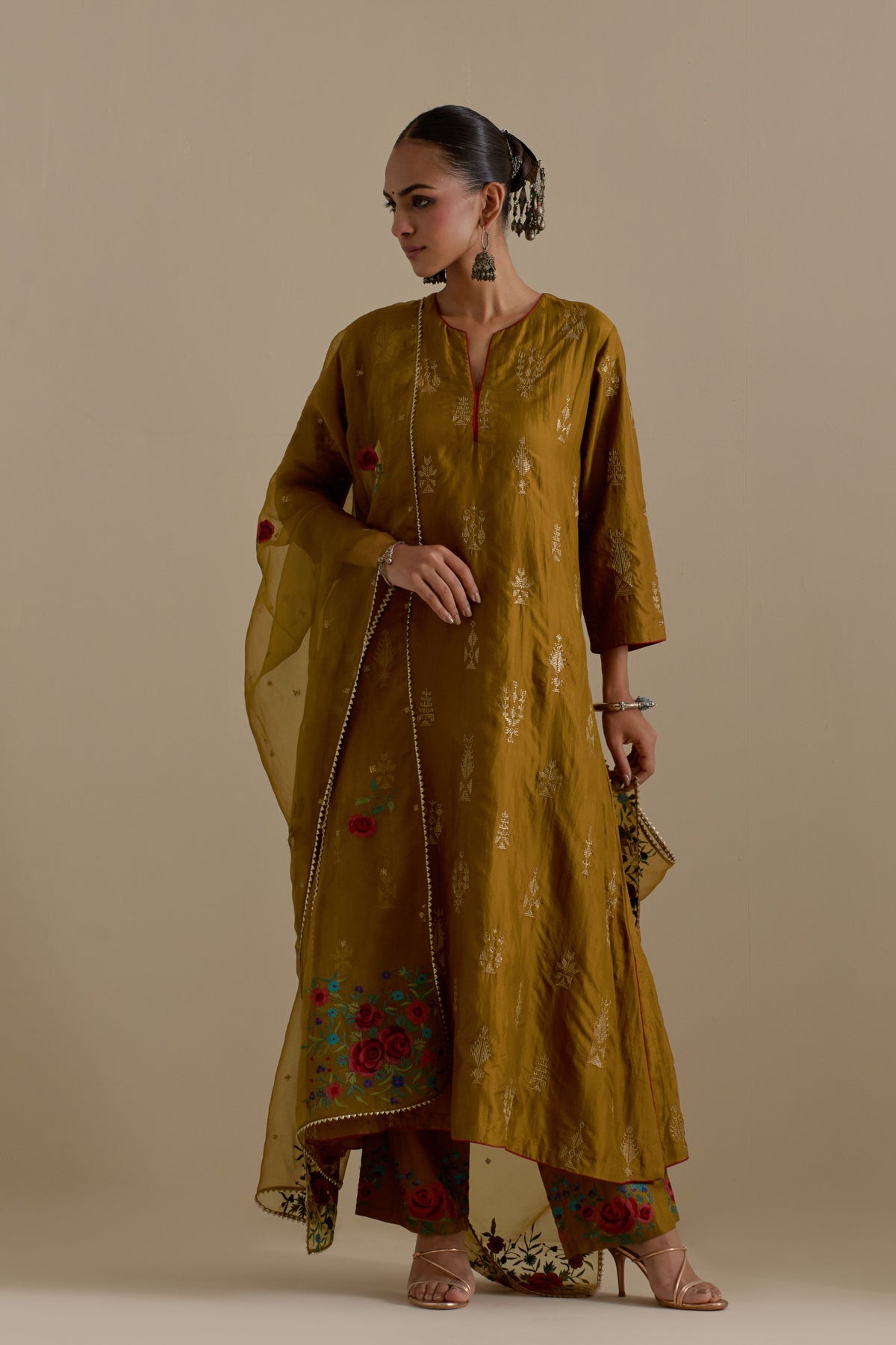 Olive Silk Kurta Set