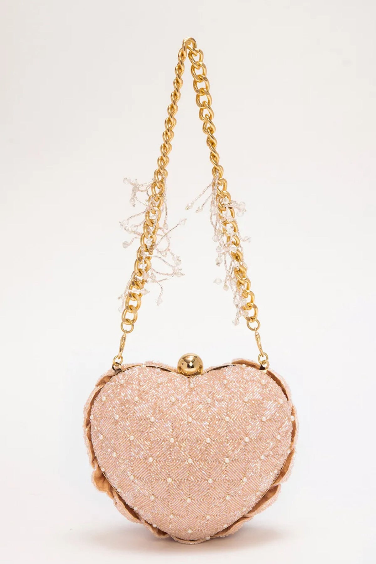 Isa Beaded Heart Clutch – Blush