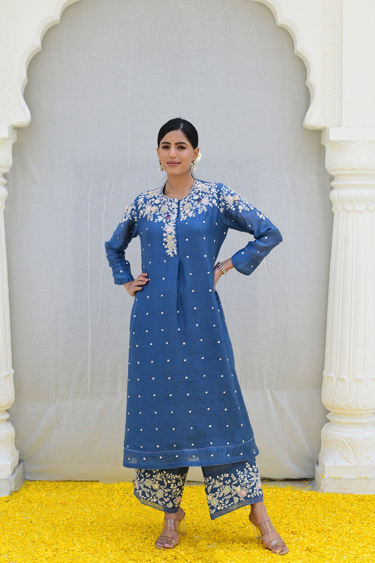 Ivory Light Long Kurta Jean Blue