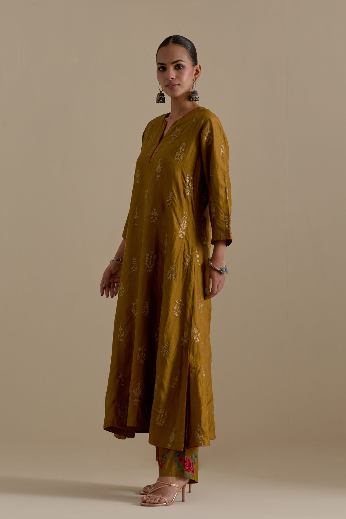 Olive Silk Kurta Set