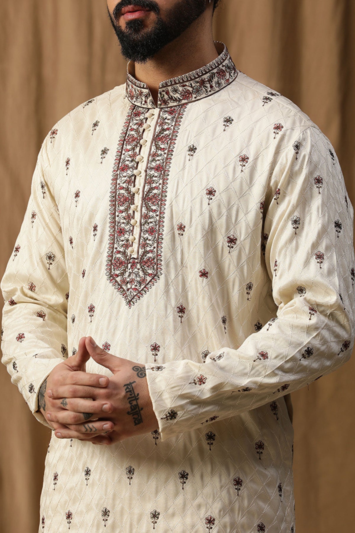 Off White Silk  Kurta Set