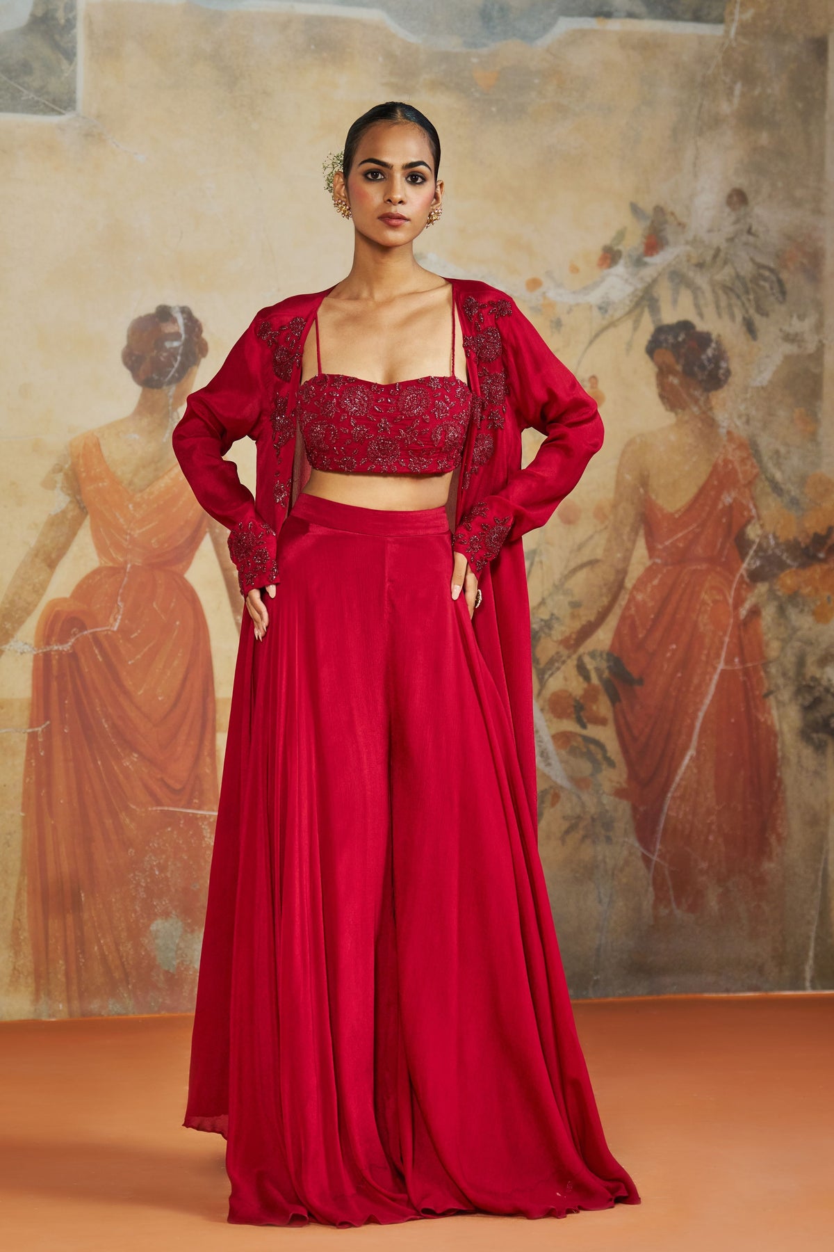 Red Cape Sharara Set