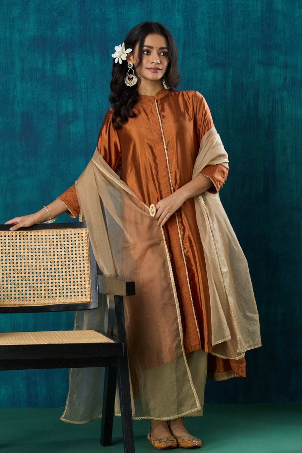 Rust Habotai Silk Kurta Sets