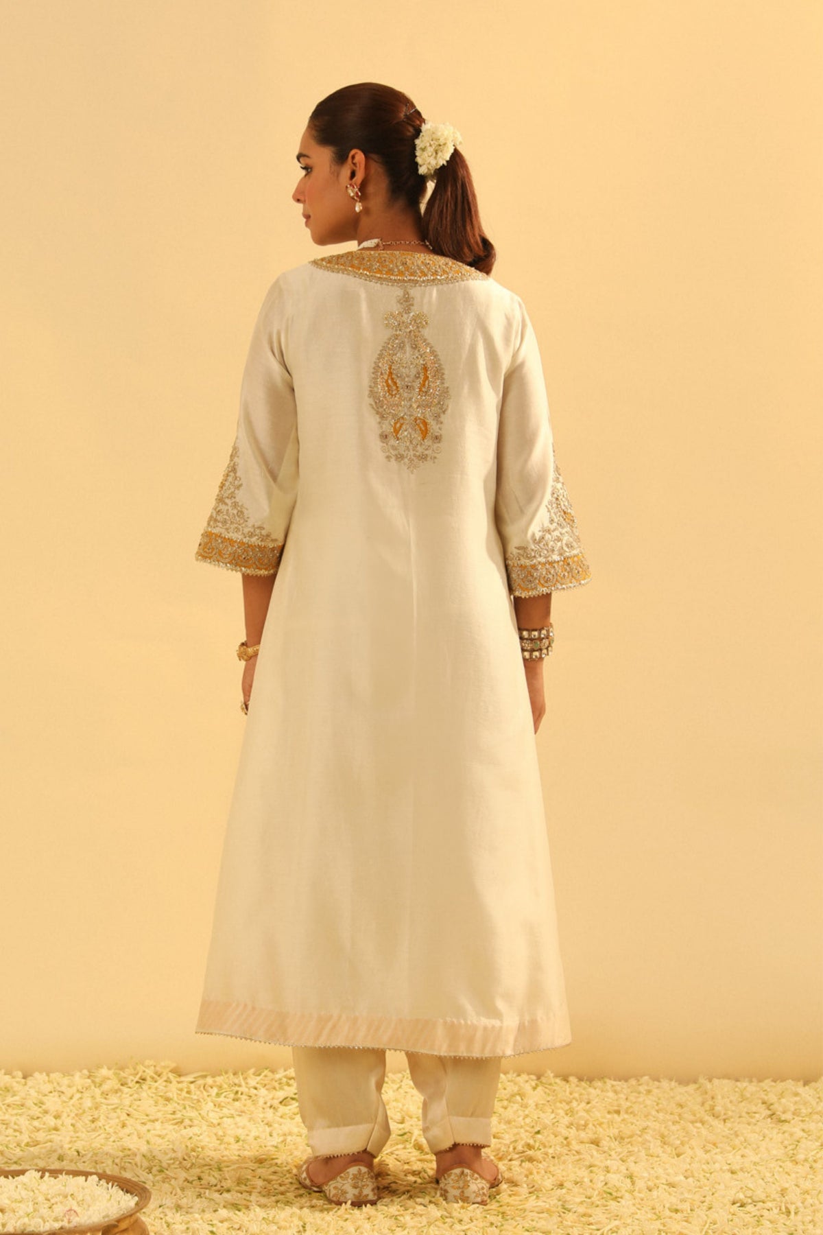 Shazana Ivory Long A-line Choga With Salwar