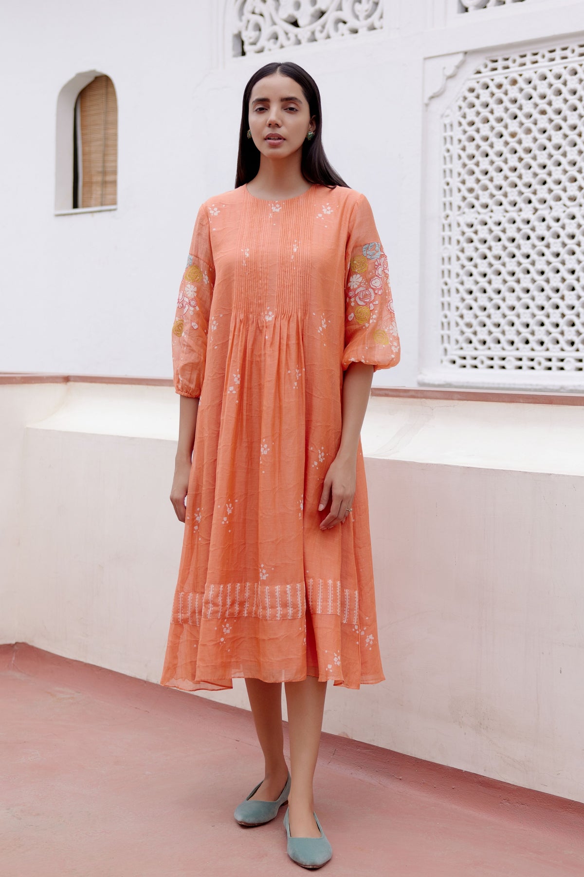 Tangerine Embroidered Dress