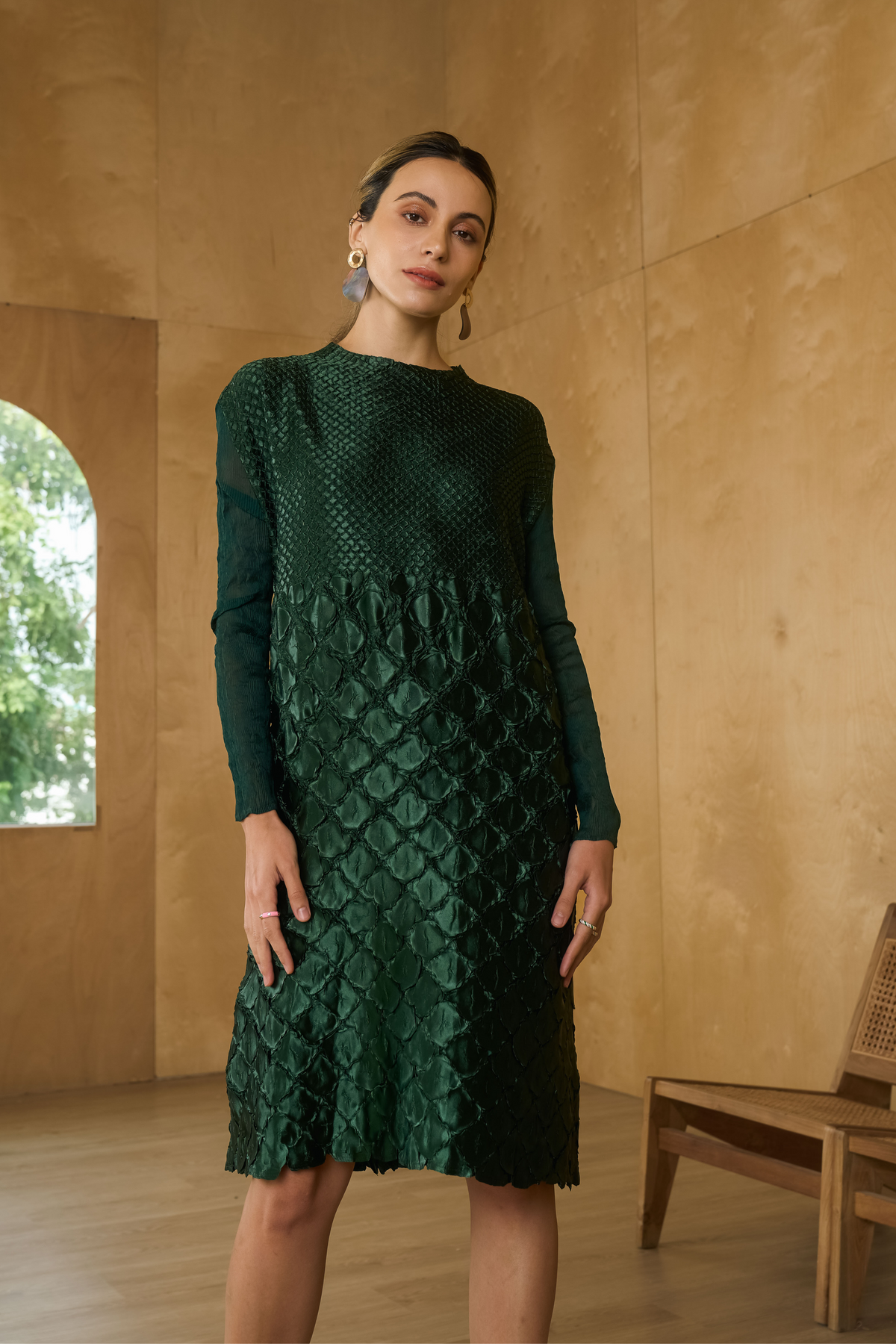 Bottle Green Mermaid Textured Dress