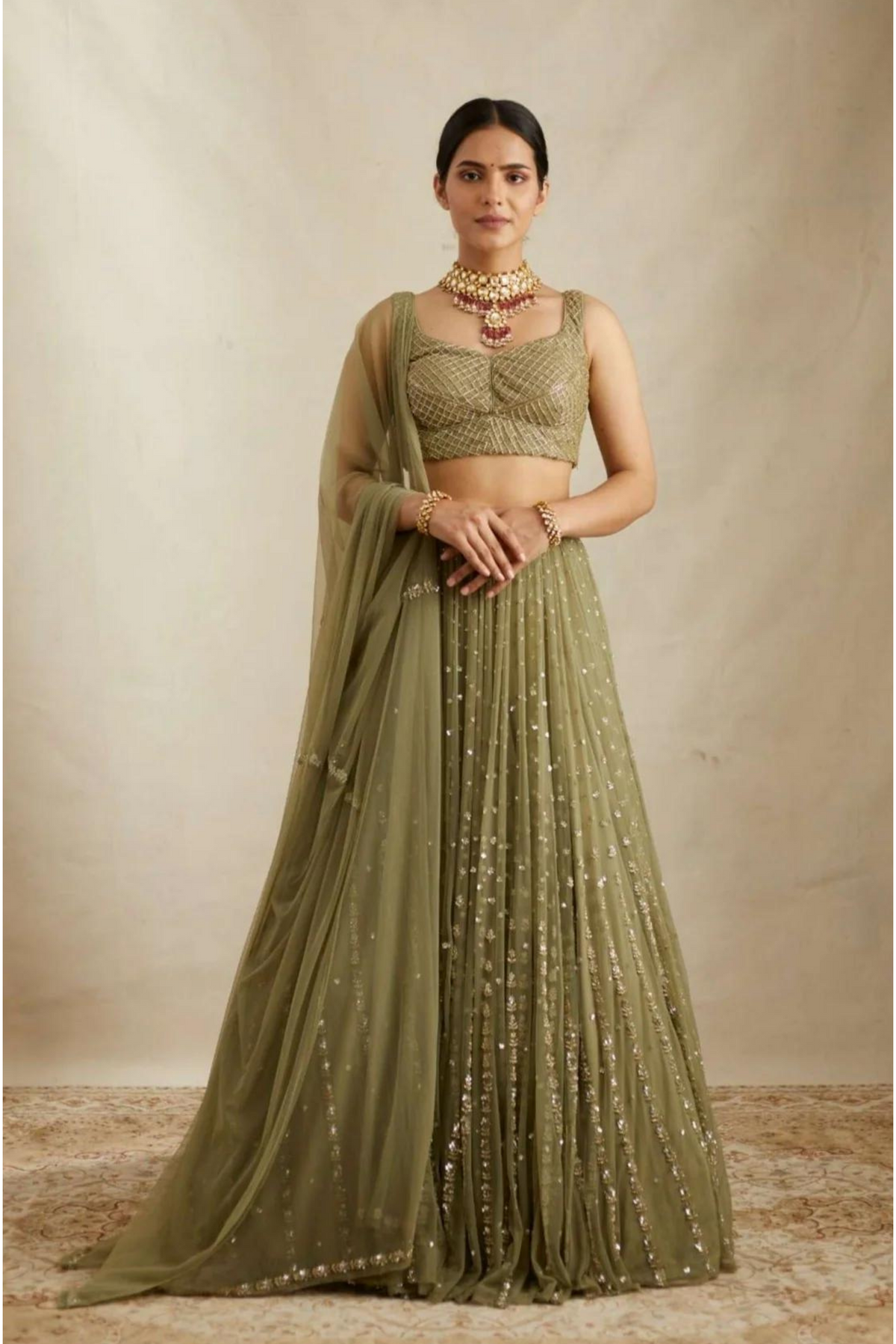 Olive Green Flare Lehenga Set