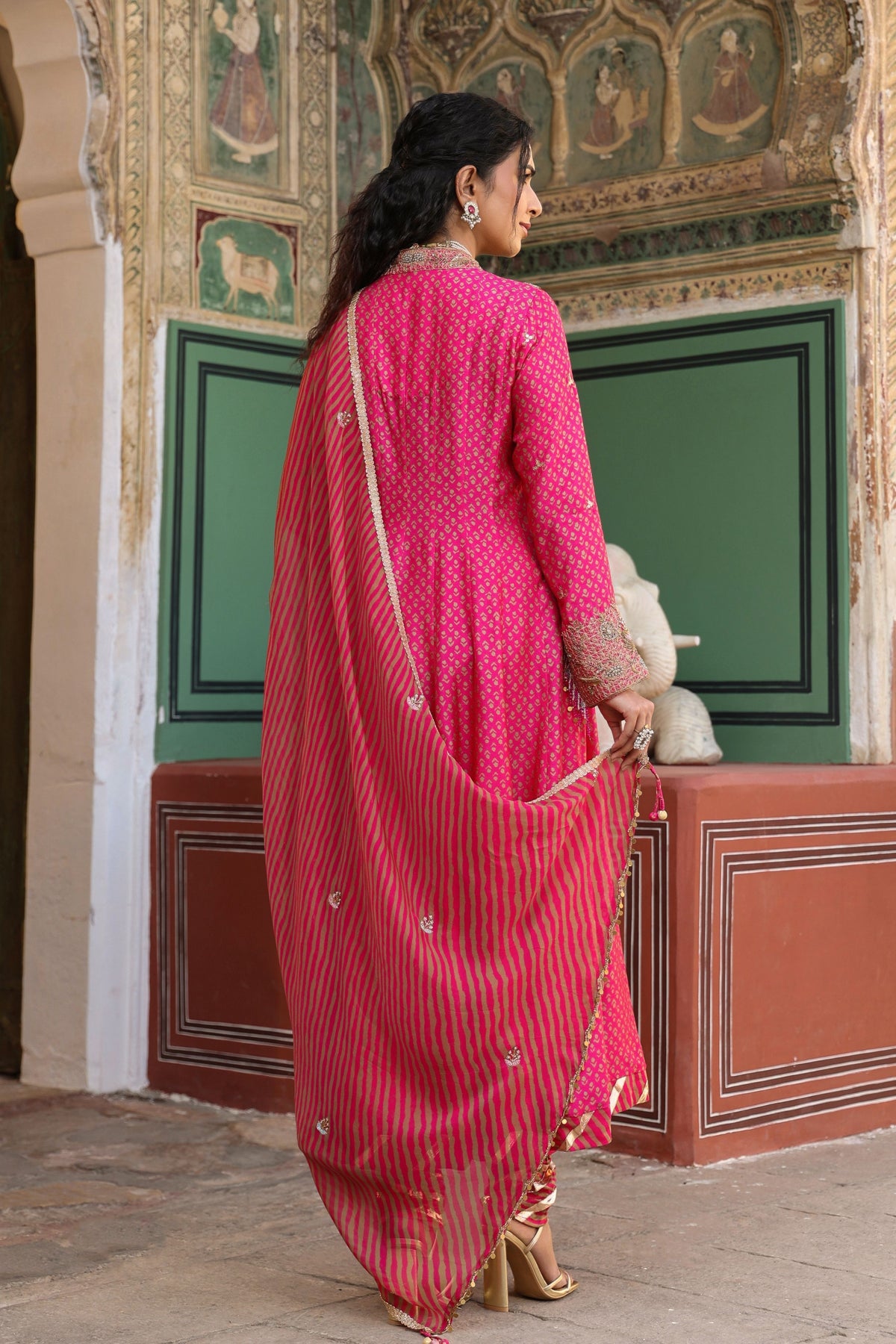 Riwayat Printed Pink Anarkali Set