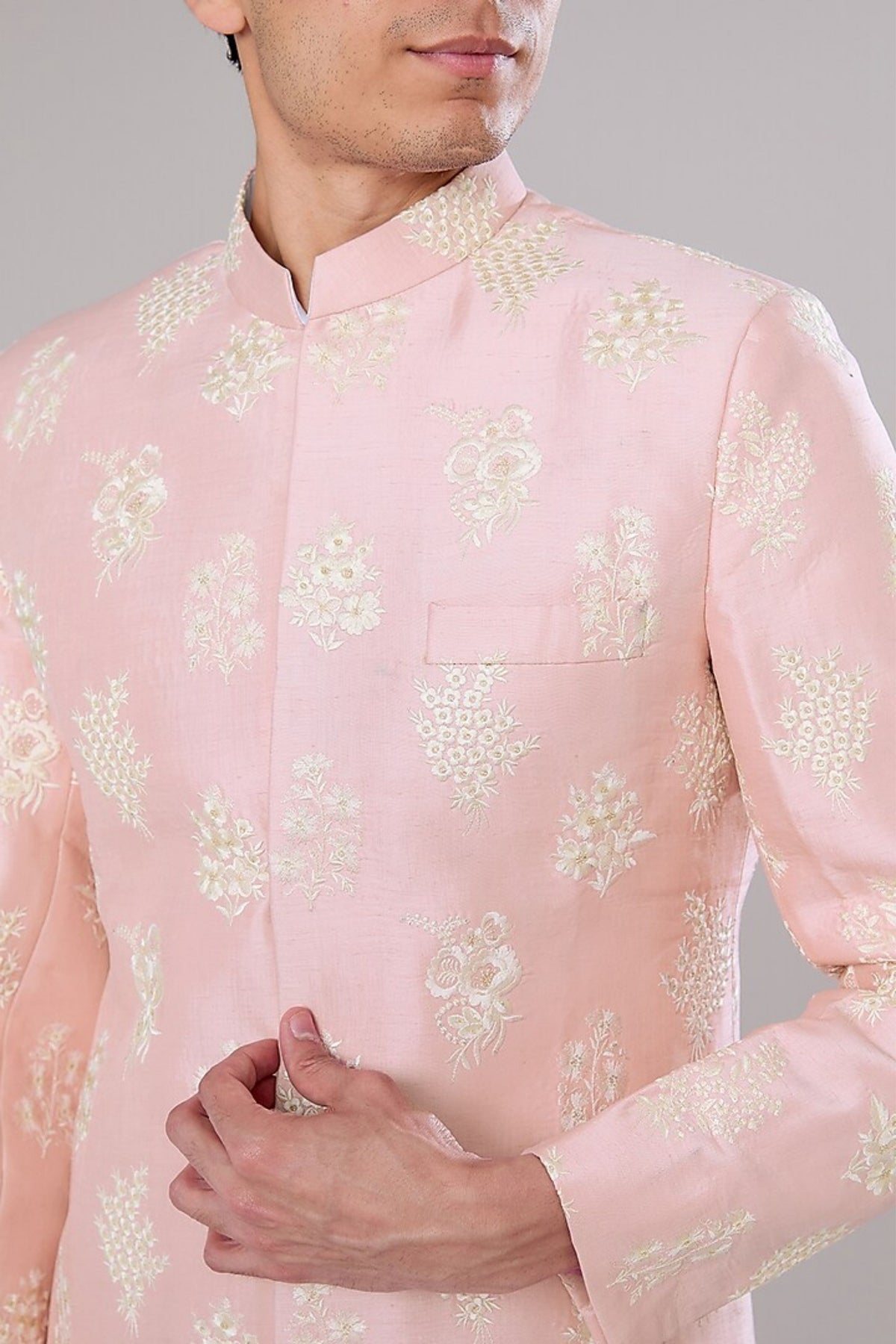 Pink Embroidered Achkan Set