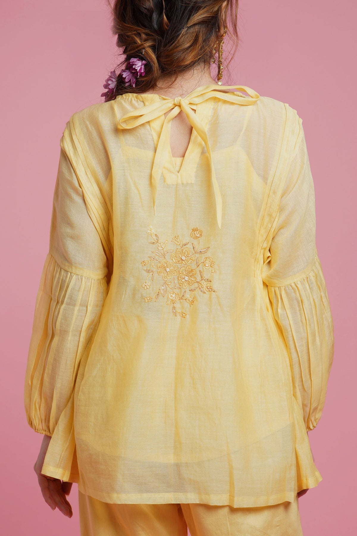 Yellow Mul Chanderi Top