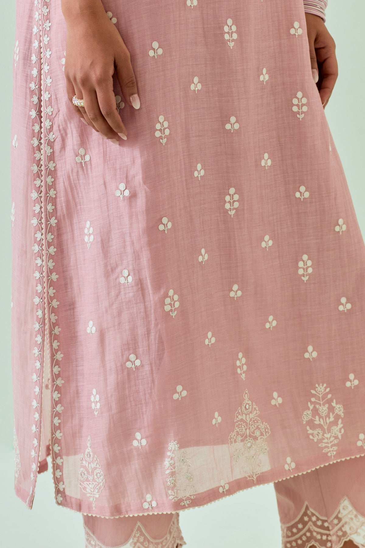 Pink Embroidered Straight Kurta Set