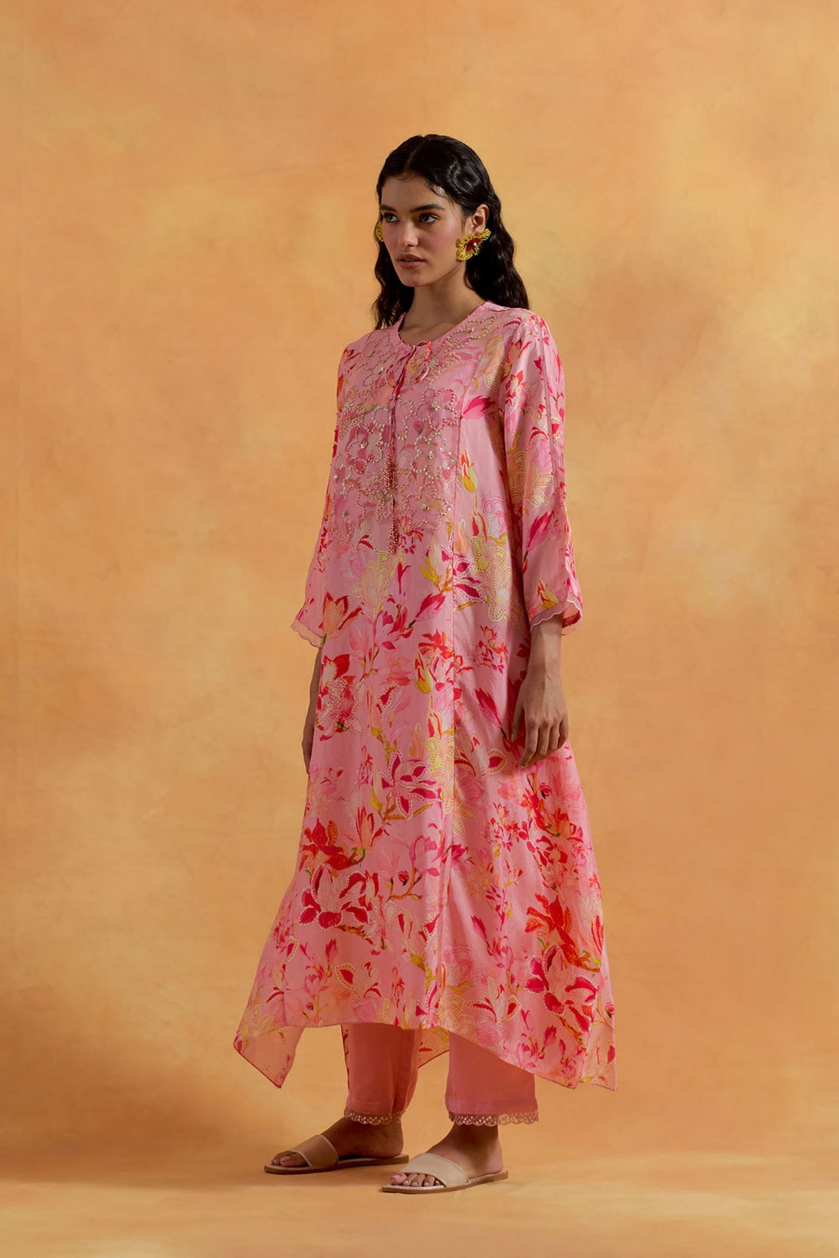 Peach Printed Kurta Set