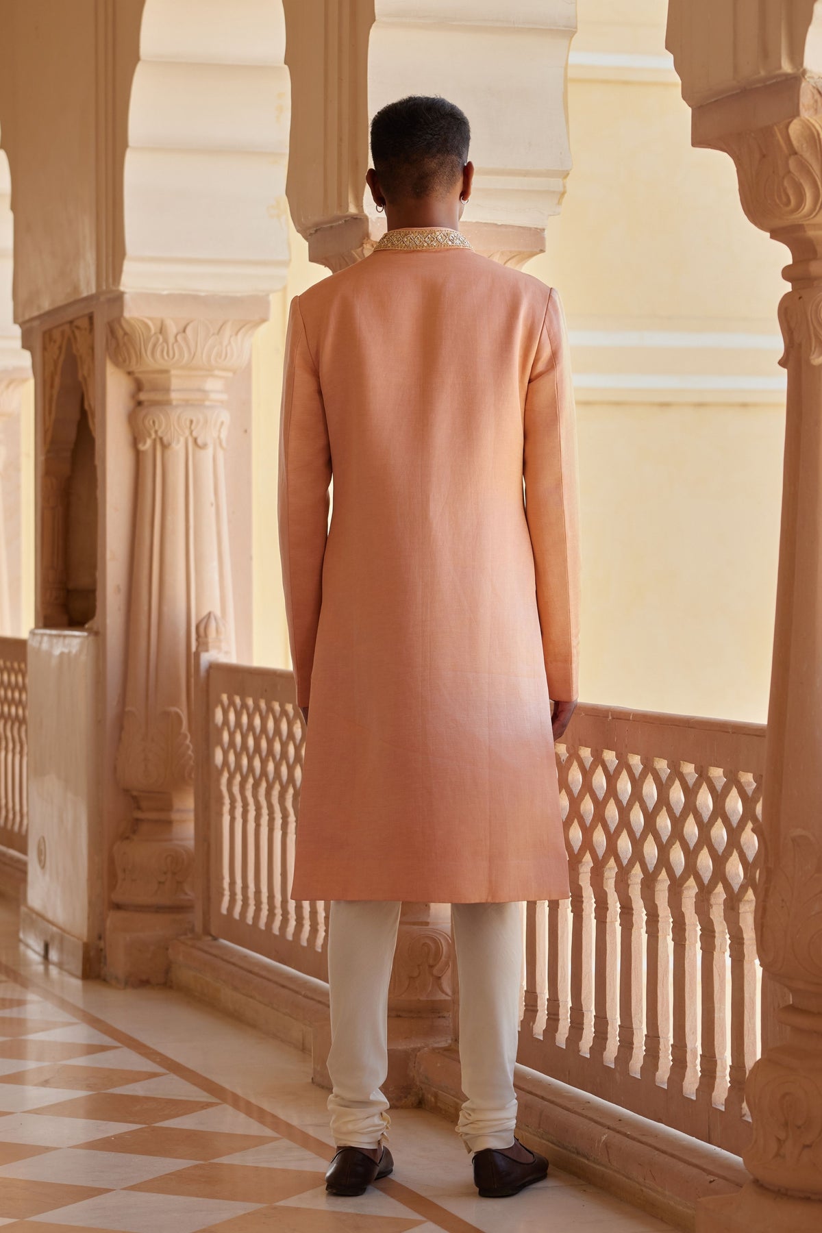 Salmon Peach Sherwani Set