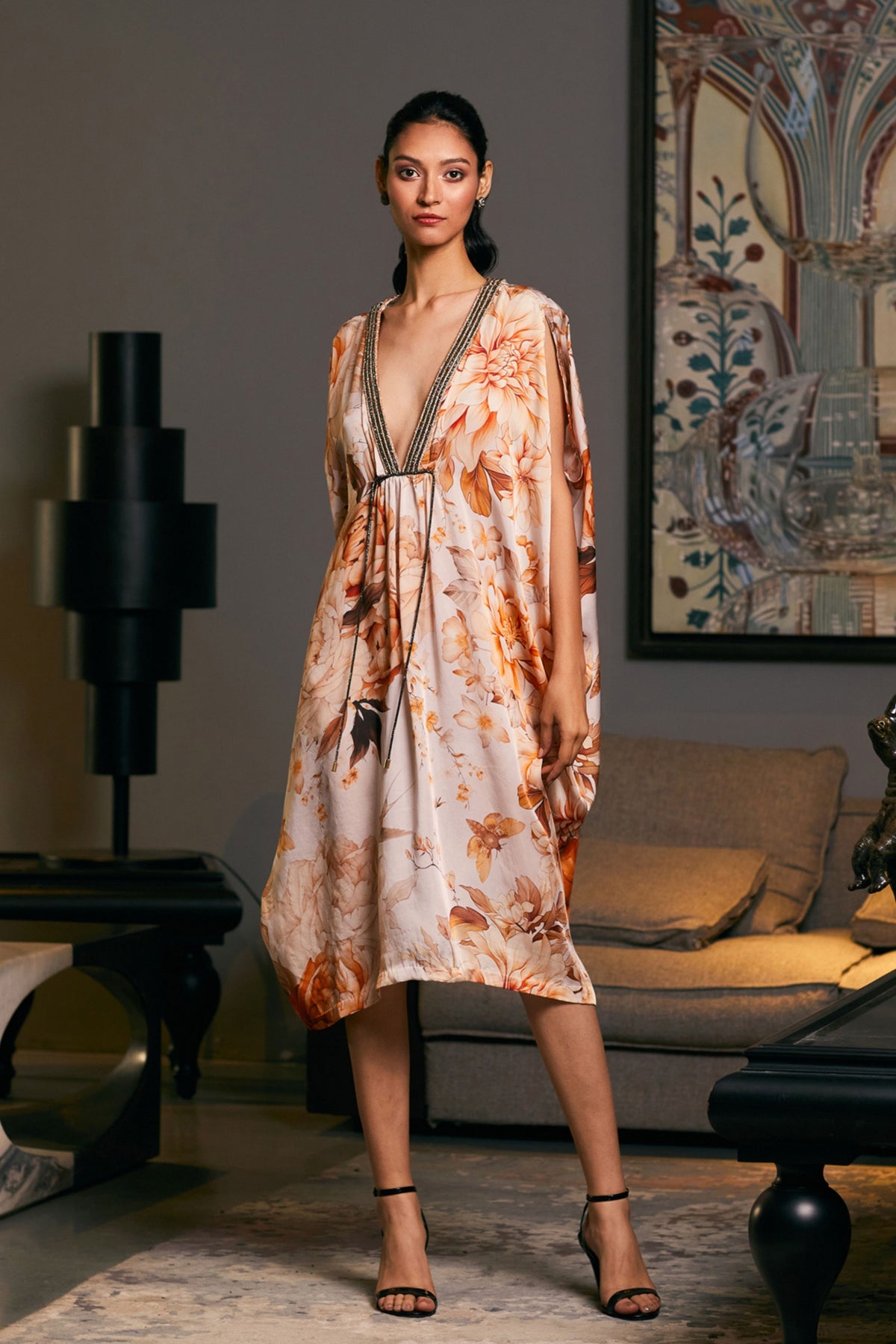 Moth Printed Rope Kaftan Dress