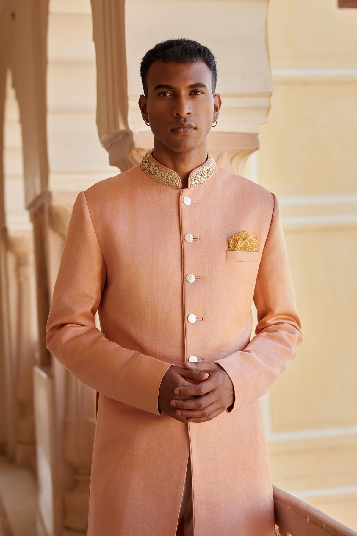 Salmon Peach Sherwani Set